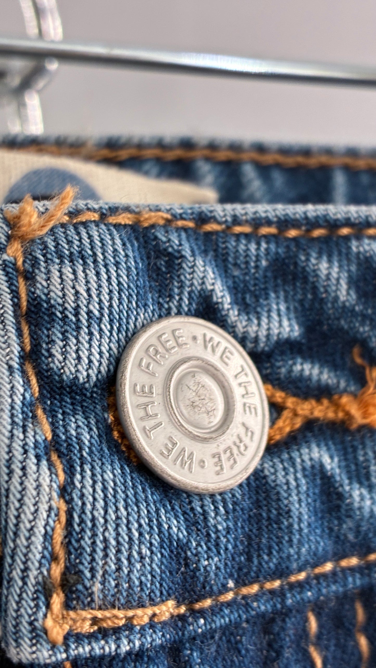 Free People Medium Wash Wide Leg Distressed Jeans (30)