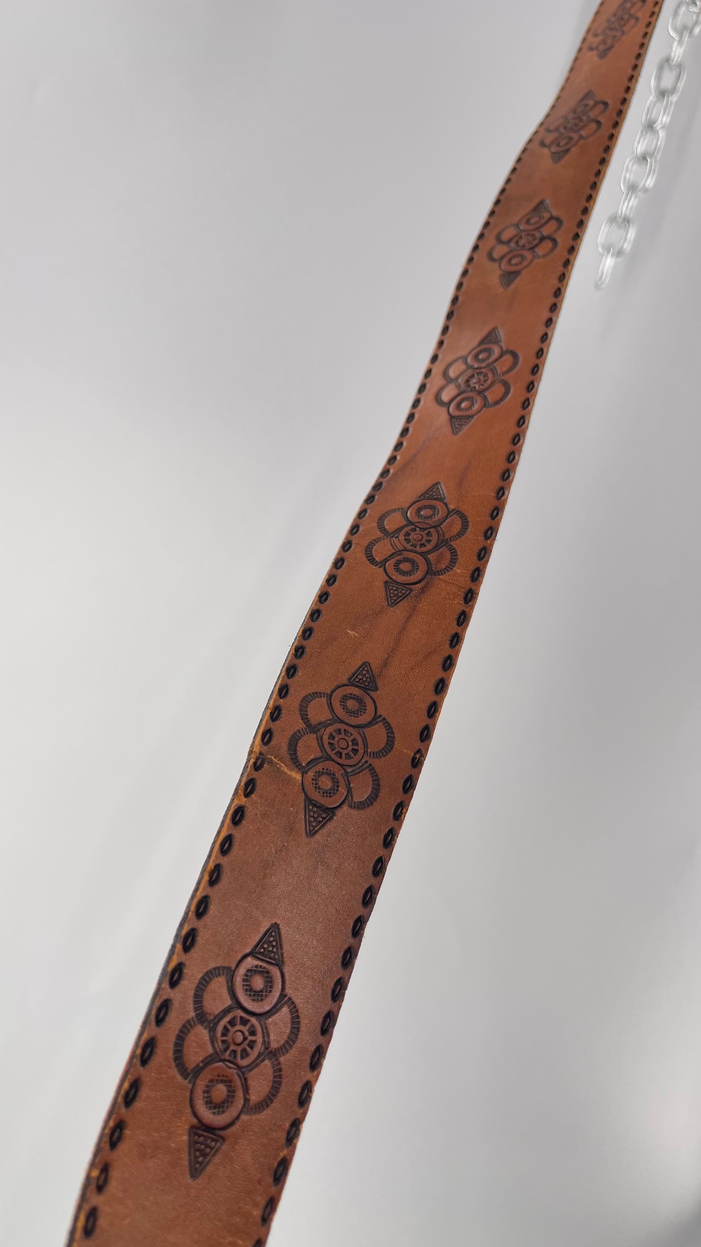 Vintage 70s Hand Tooled HandCrafted Embossed Genuine Leather Belt (S/M)