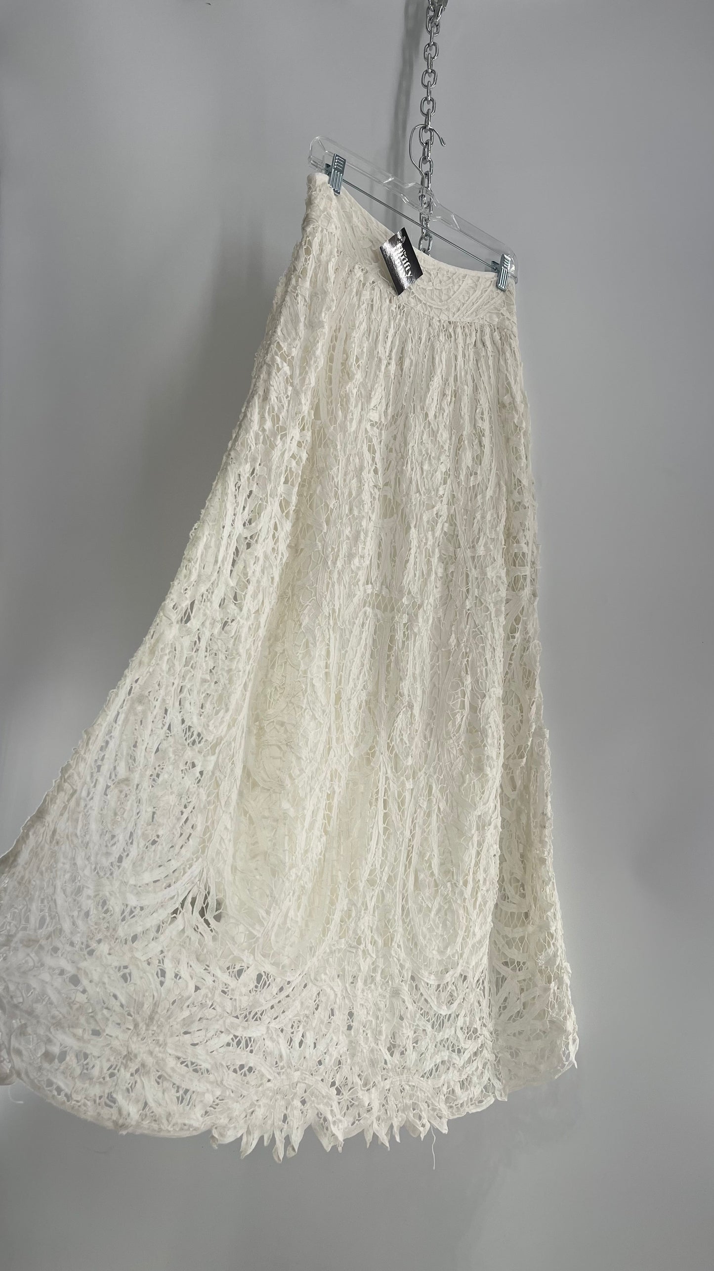 Free People White Lace Full Length Skirt (XS)