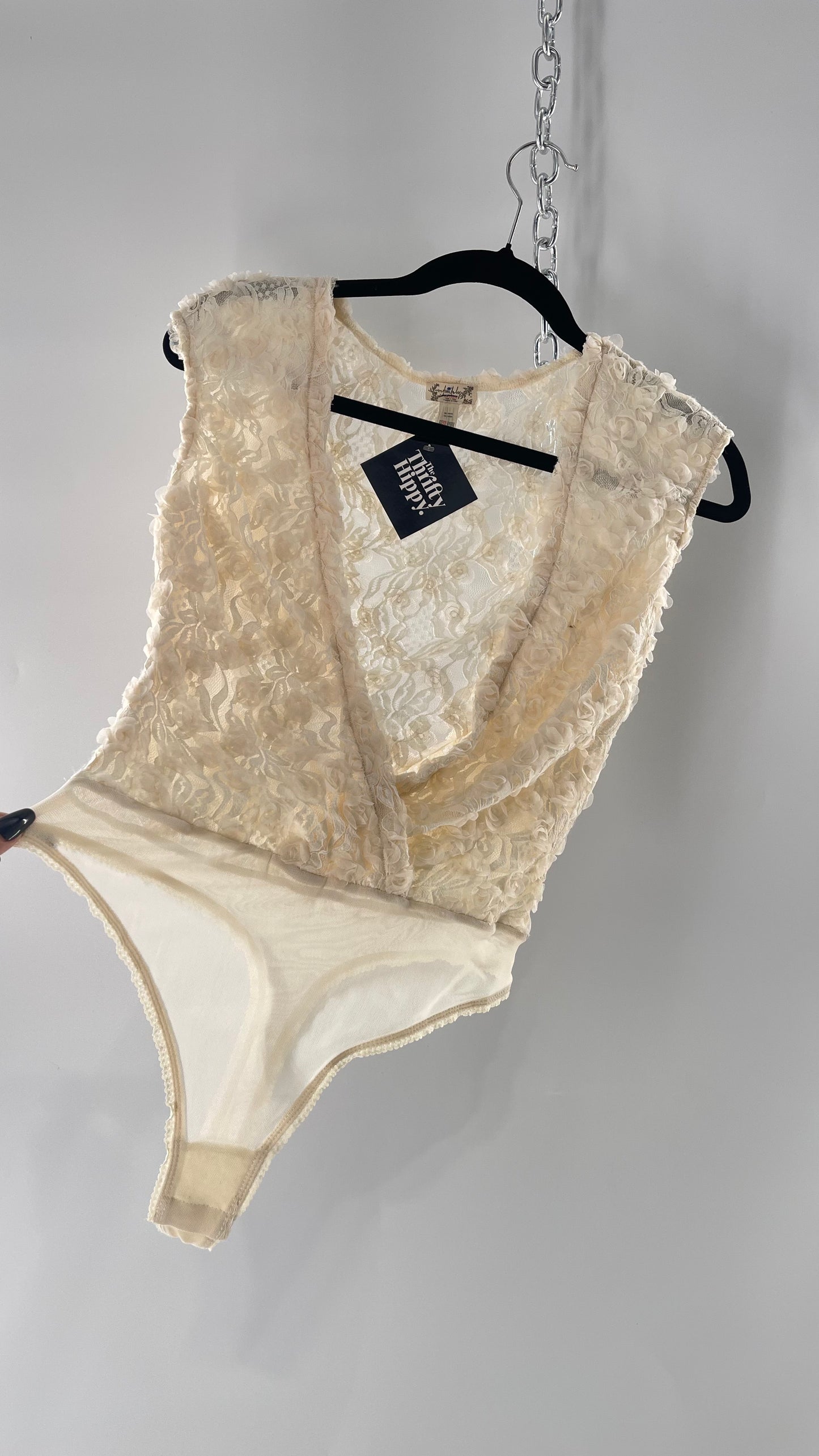 Intimately Free People White Shirt Sleeve Rosette Bodysuit (Small)