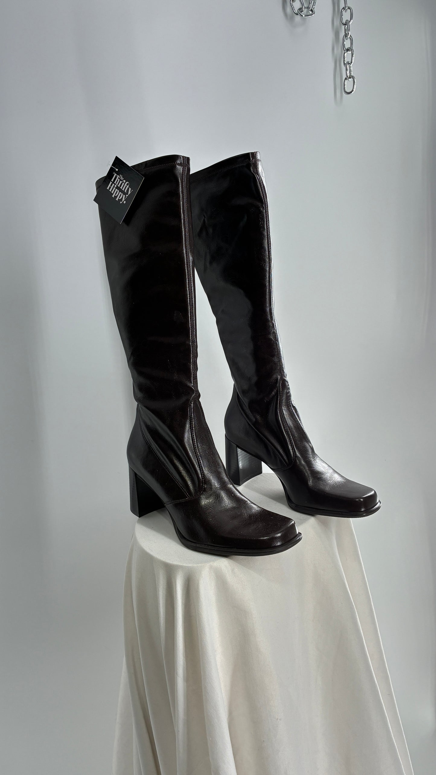 Vintage FRANCO SARTO Made in Brazil Square Toe Knee High Boots with Block Heel (8.5)