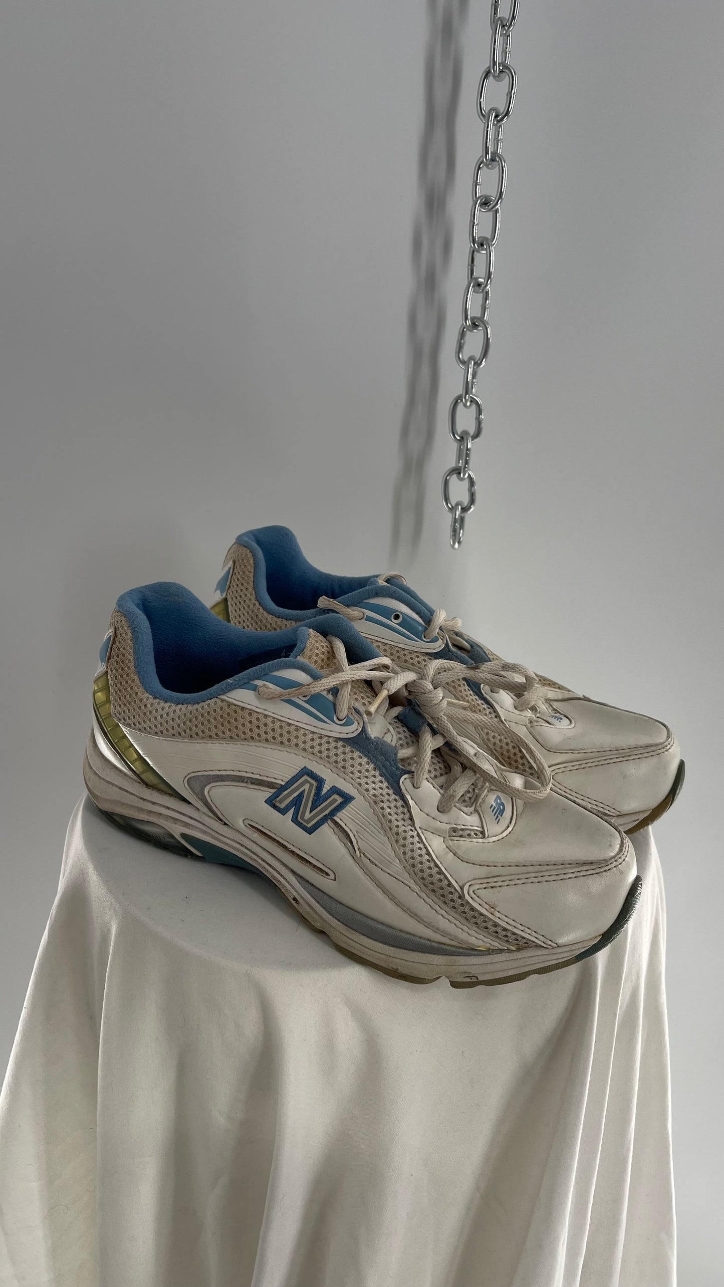 Vintage New Balance Distressed White Sneaker with Baby Blue Details (9)