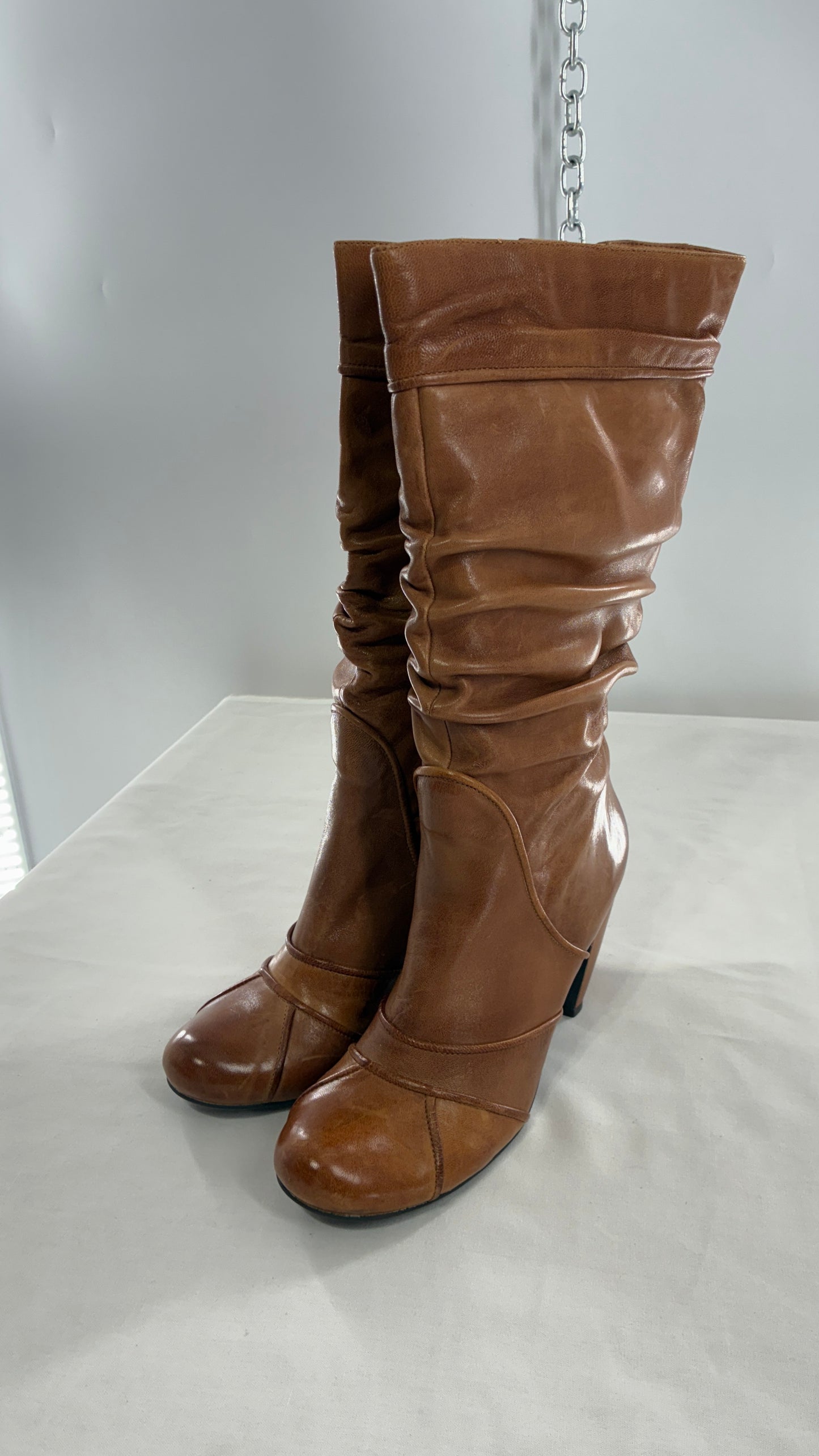 MIZ MOOZ Brown Leather Stacked Round Toe Boot (10)