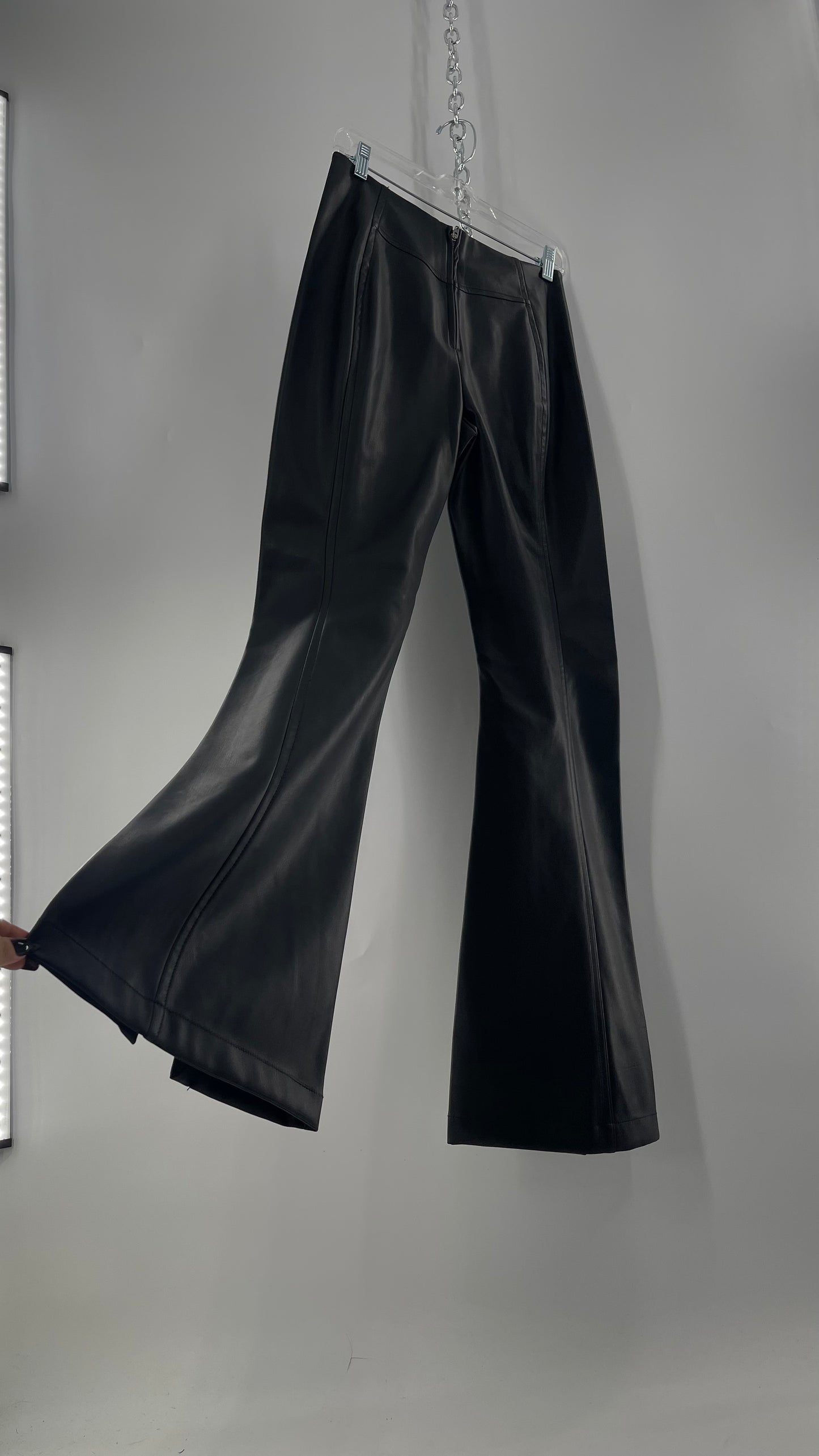 Free People Black Vegan Leather Kick Flares (28)