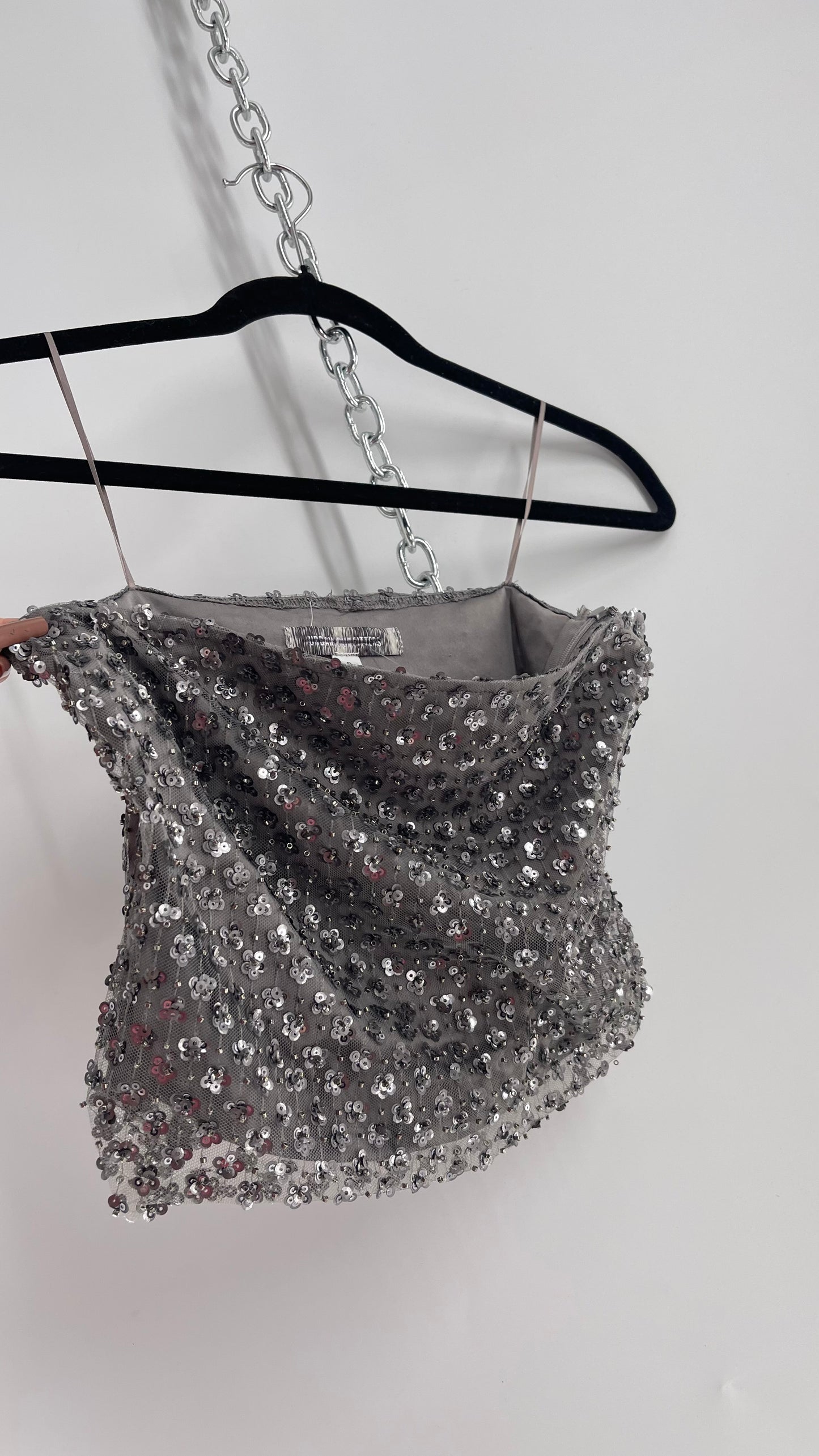 Intimately Free People Grey Beaded Tube Top with Side Zipper (Small)