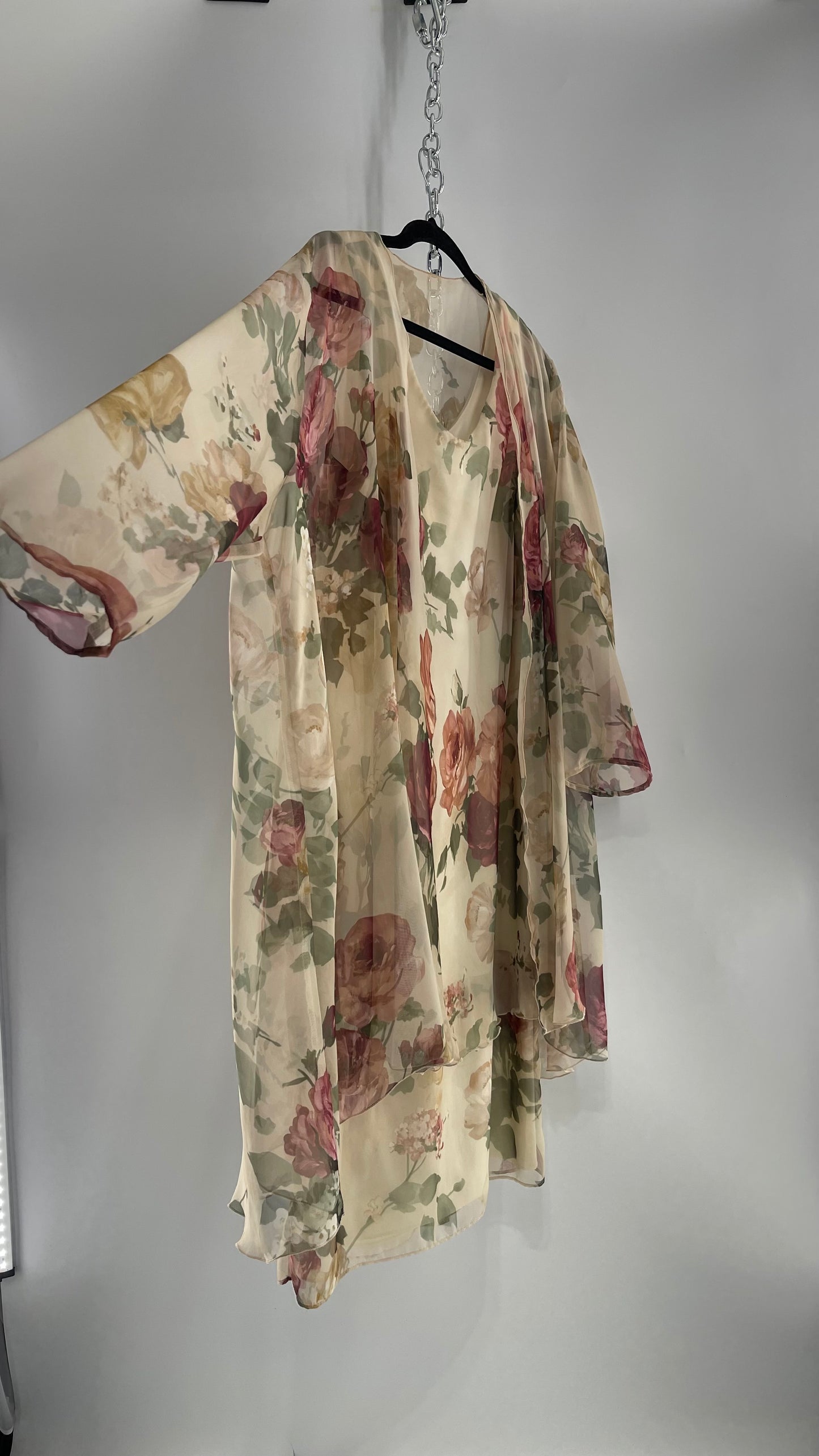1990s Vintage Off White Muted Florals Dress + Cape Set (16)