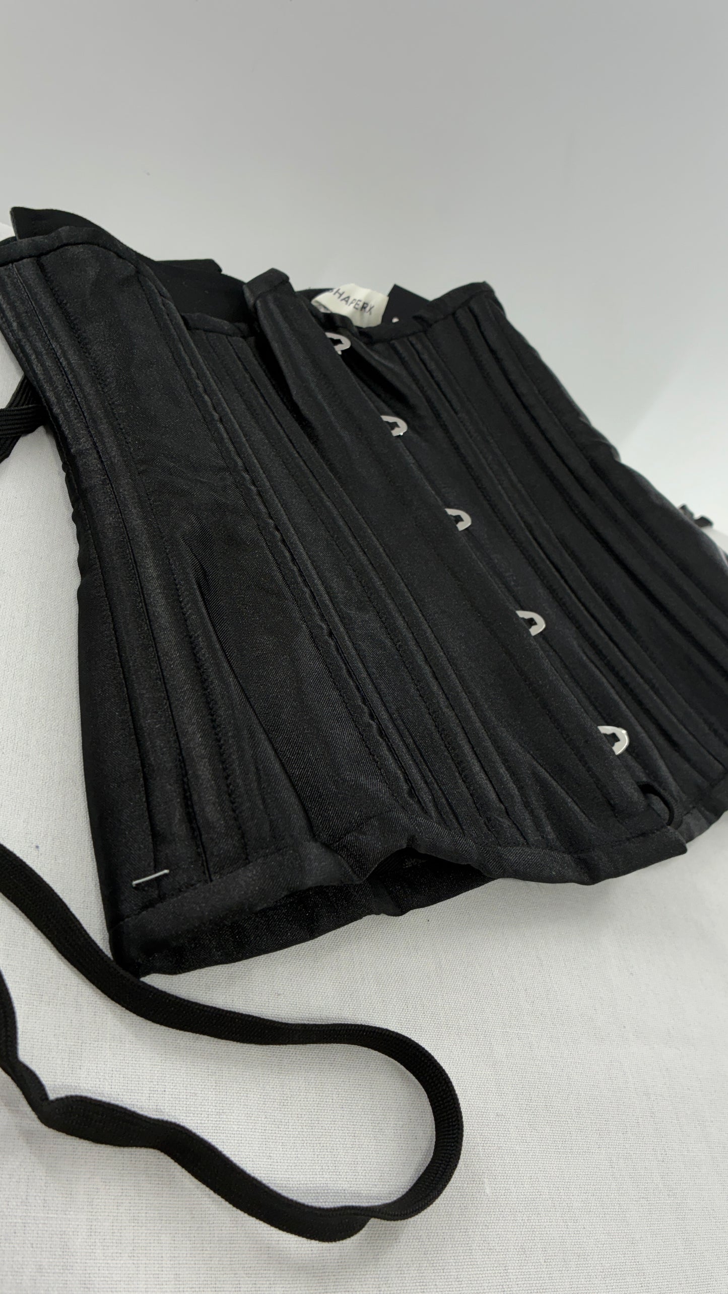 Vintage SHAPERX Black Satin Heavy Duty Ribbed Corset (XS)
