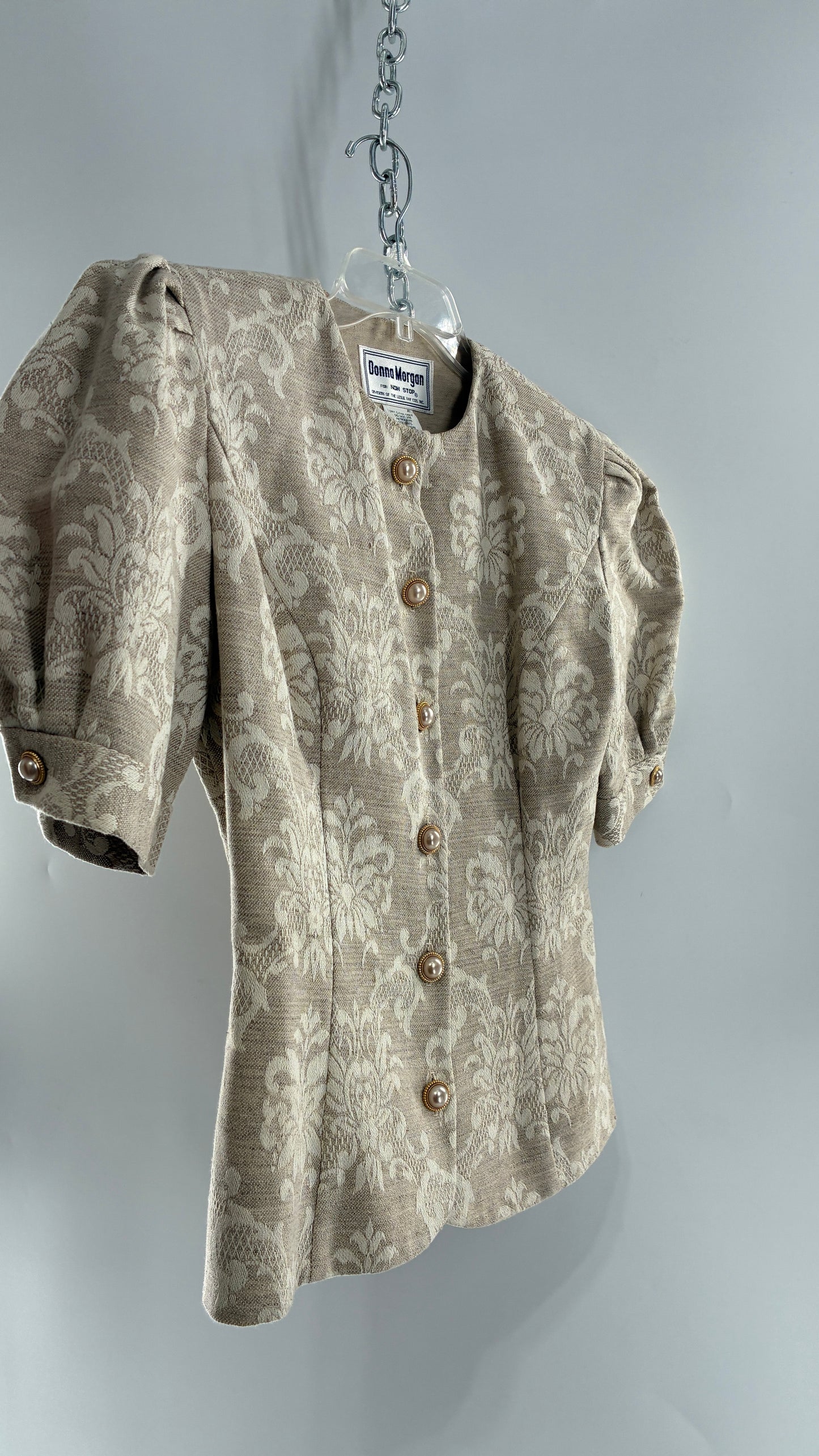 Vintage Suit Set with DONNA MORGAN Jacquard Puff Sleeves Tailored Slim Waist Suit Jacket with Upcycled Woven Mini Skirt (6)