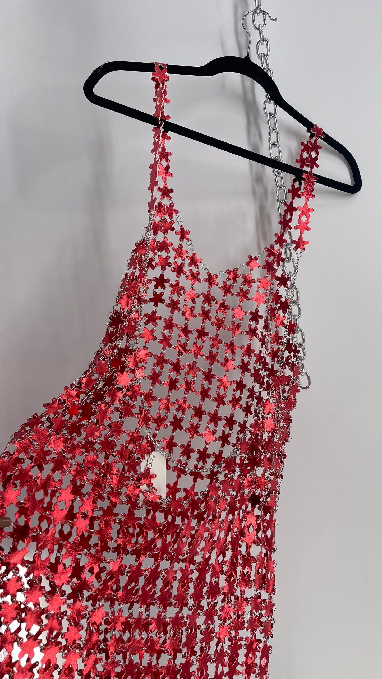Urban Outfitters Chain Link Metallic Red Star Dress with Open Back