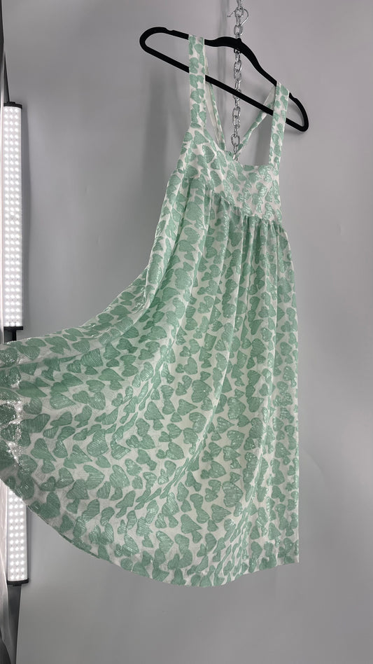 Kimchi Blue Babydoll Dress Covered in Sequin Teal/Mint Hearts (Medium)
