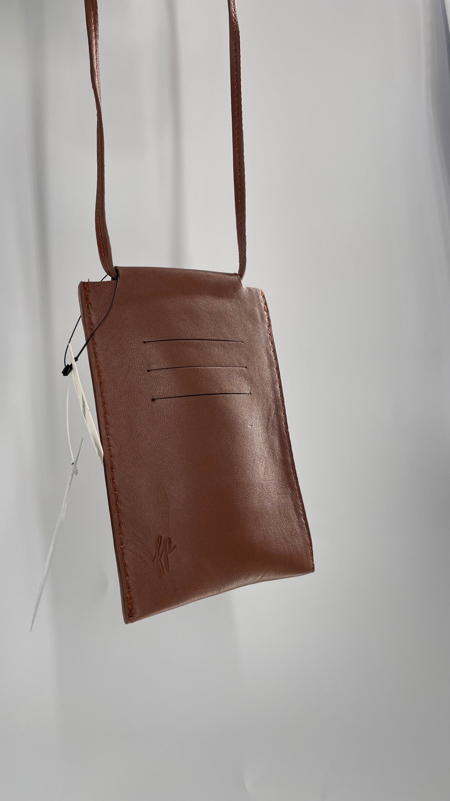 Free People Brown Leather Crossbody Phone Pouch with Tags Attached