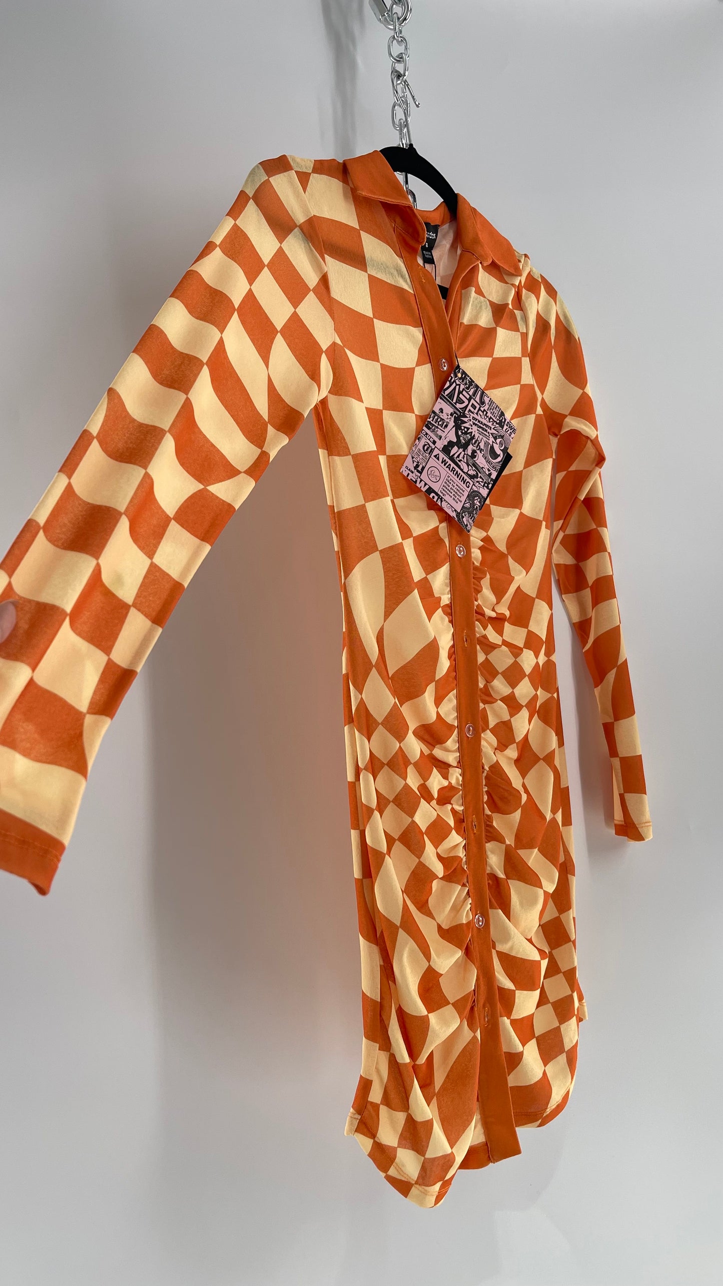 NGOrder Checkerprint Yellow/Orange Collared Buttonfront Dress (8)