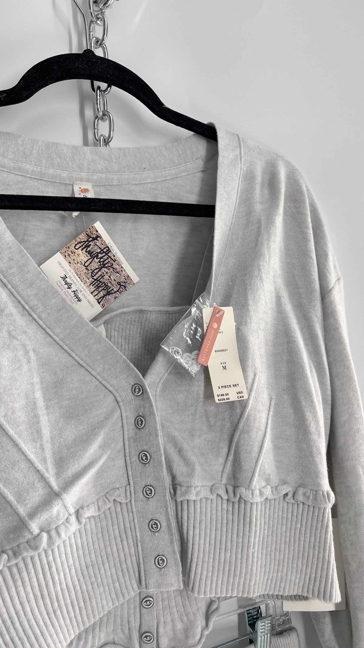Daily Practice x Anthropologie 3-Piece Knit Loungewear Set: Button-front Tank, Cardigan and Skirt with Tags Attached (Medium)