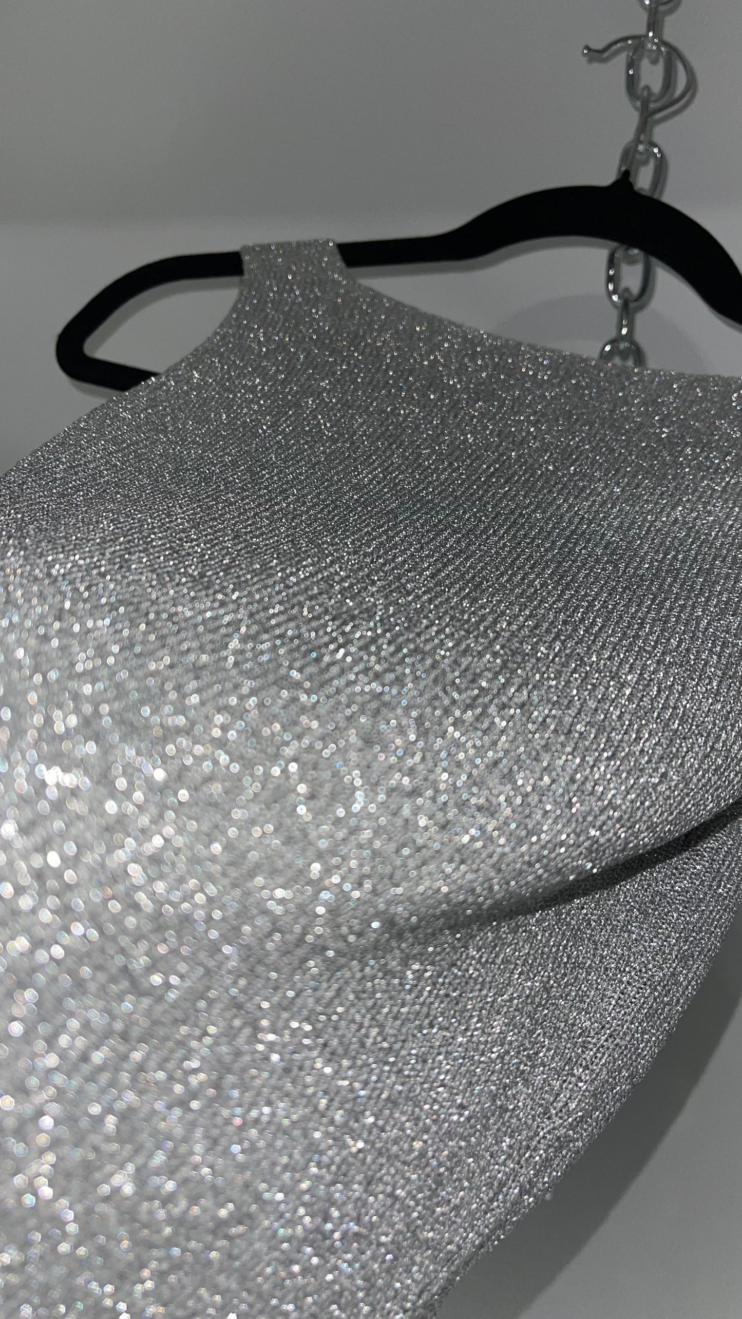 Vintage Christine Phillipe Vintage Metallic Silver Tinsel Knit Tank (Medium)