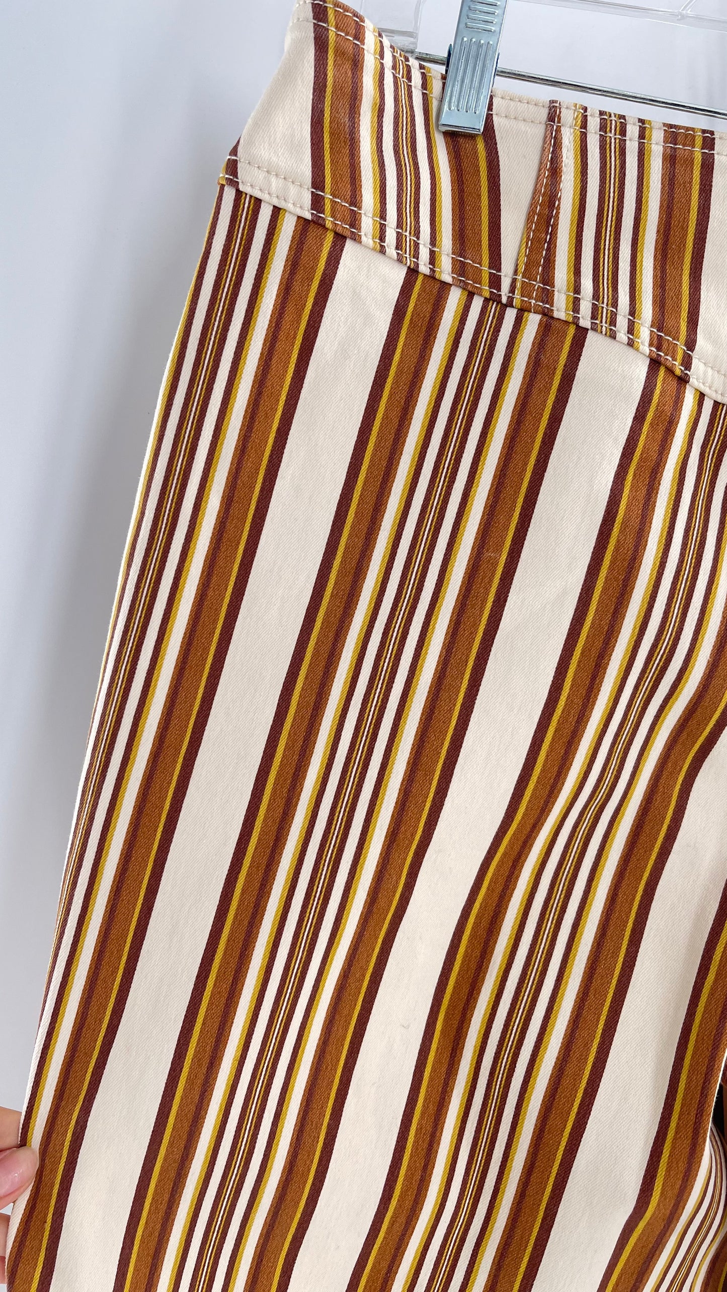 Free People 70s Striped Mustard and Rust Tones Flare Leg Bell Bottoms (33)