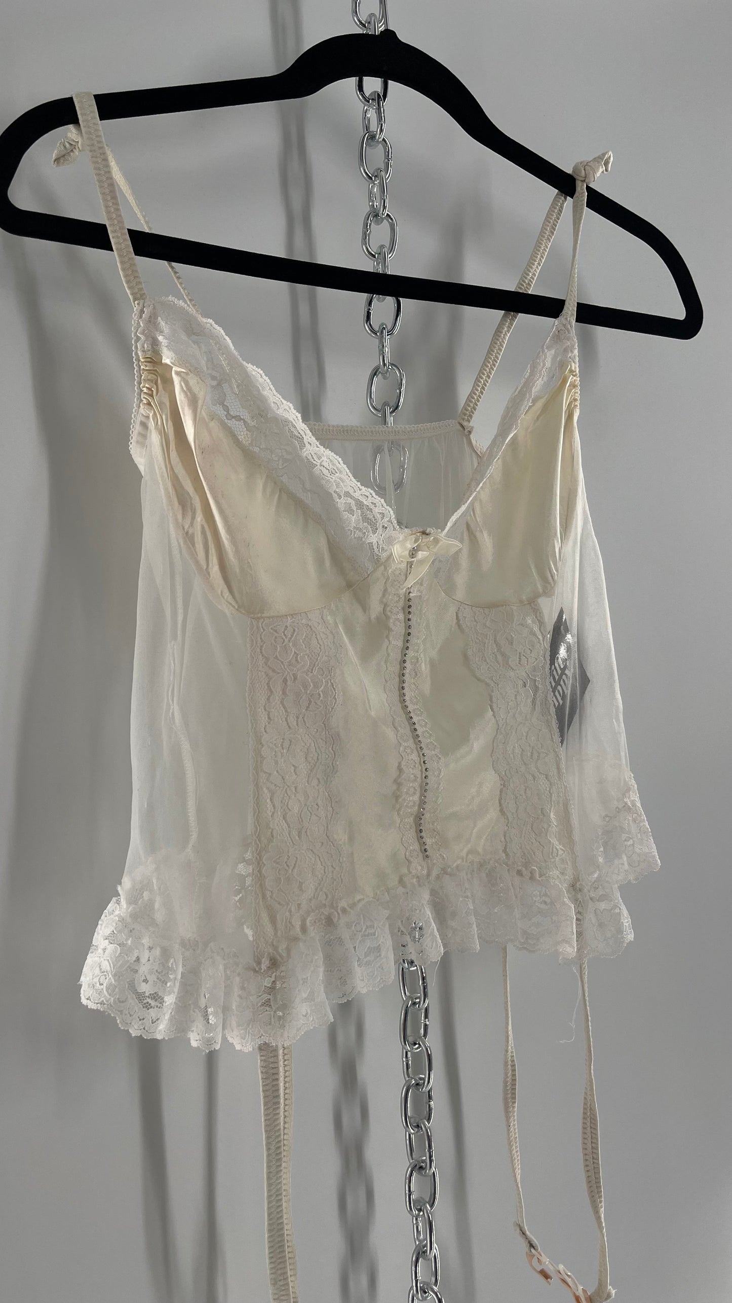 Nani Flower Vintage Delicate Ruffles + Rhinestones Lace + Mesh Babydoll (M)