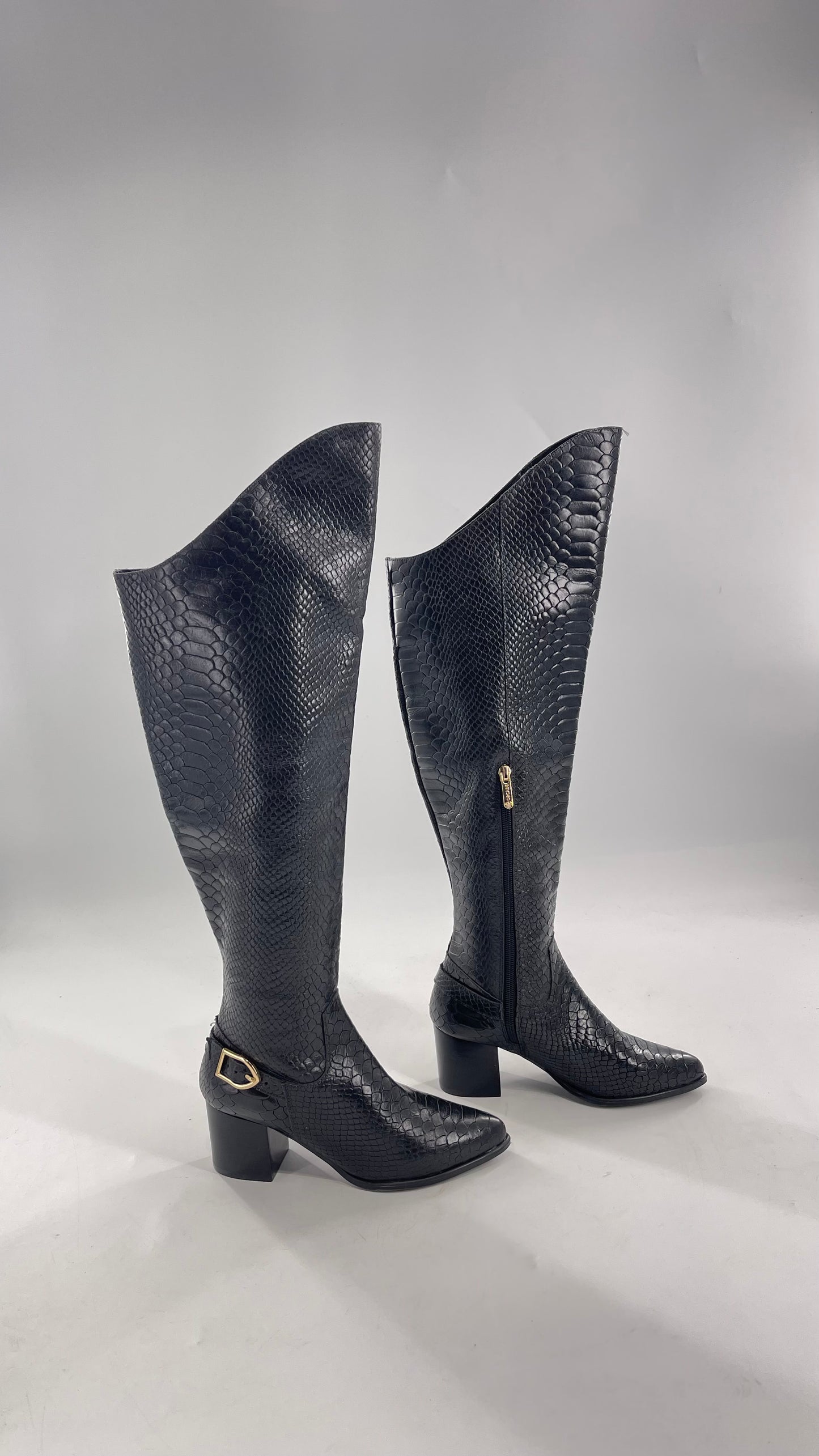 ORCADE Genuine Brazilian Leather Crocodile Embossed/Textured Knee High Boots (5)