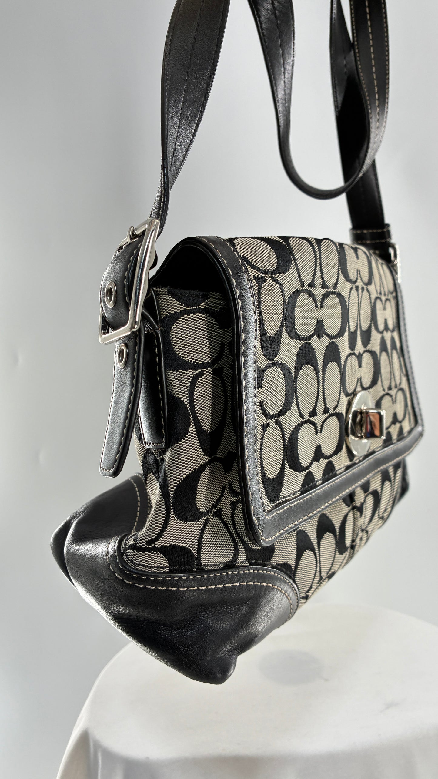 Vintage COACH Hampton Gray and Black Monogram Shoulder Bag