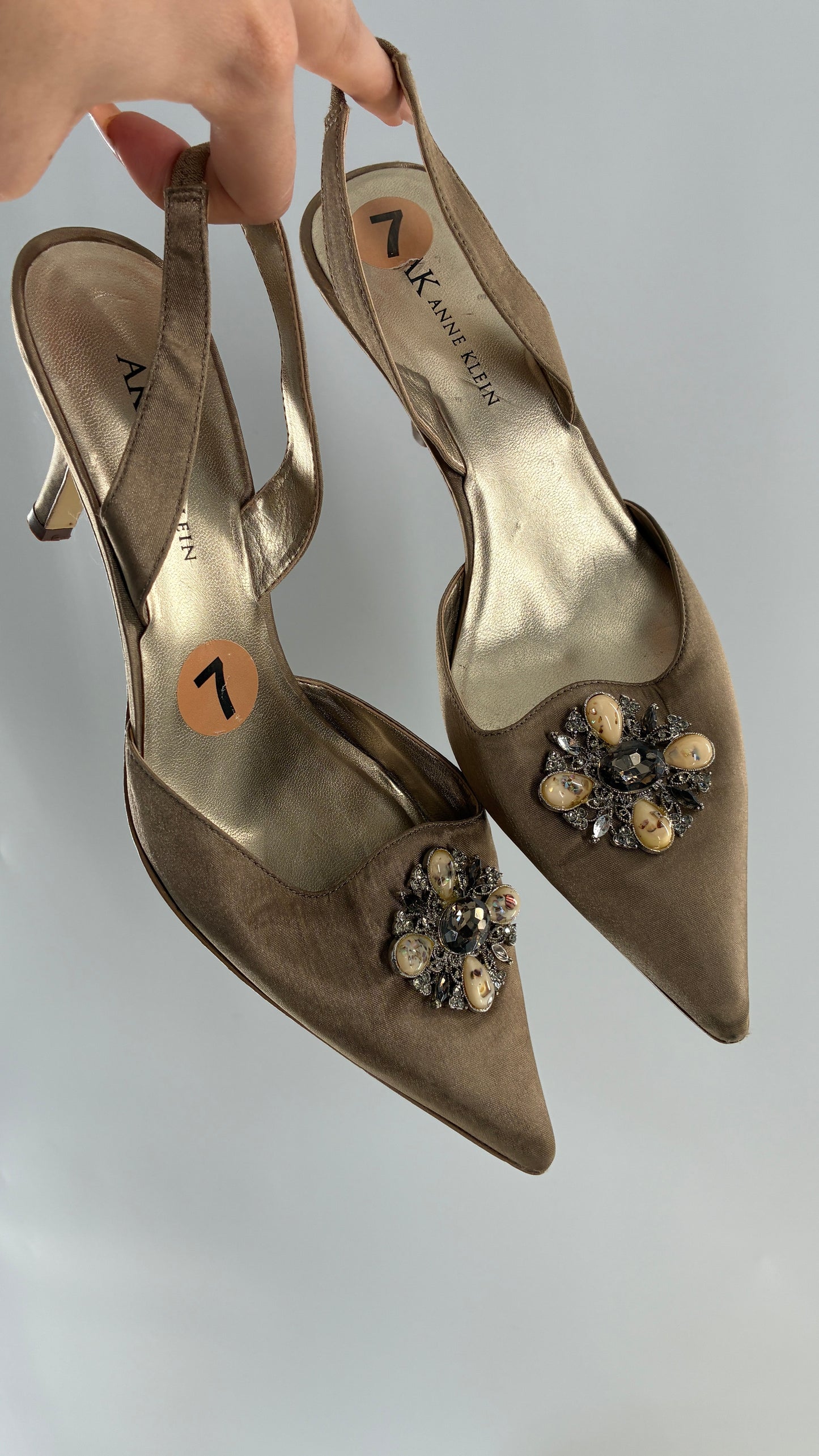 Vintage Anne Klein 1990s Kitten Heel with Stone and Metal Embellishments(7)