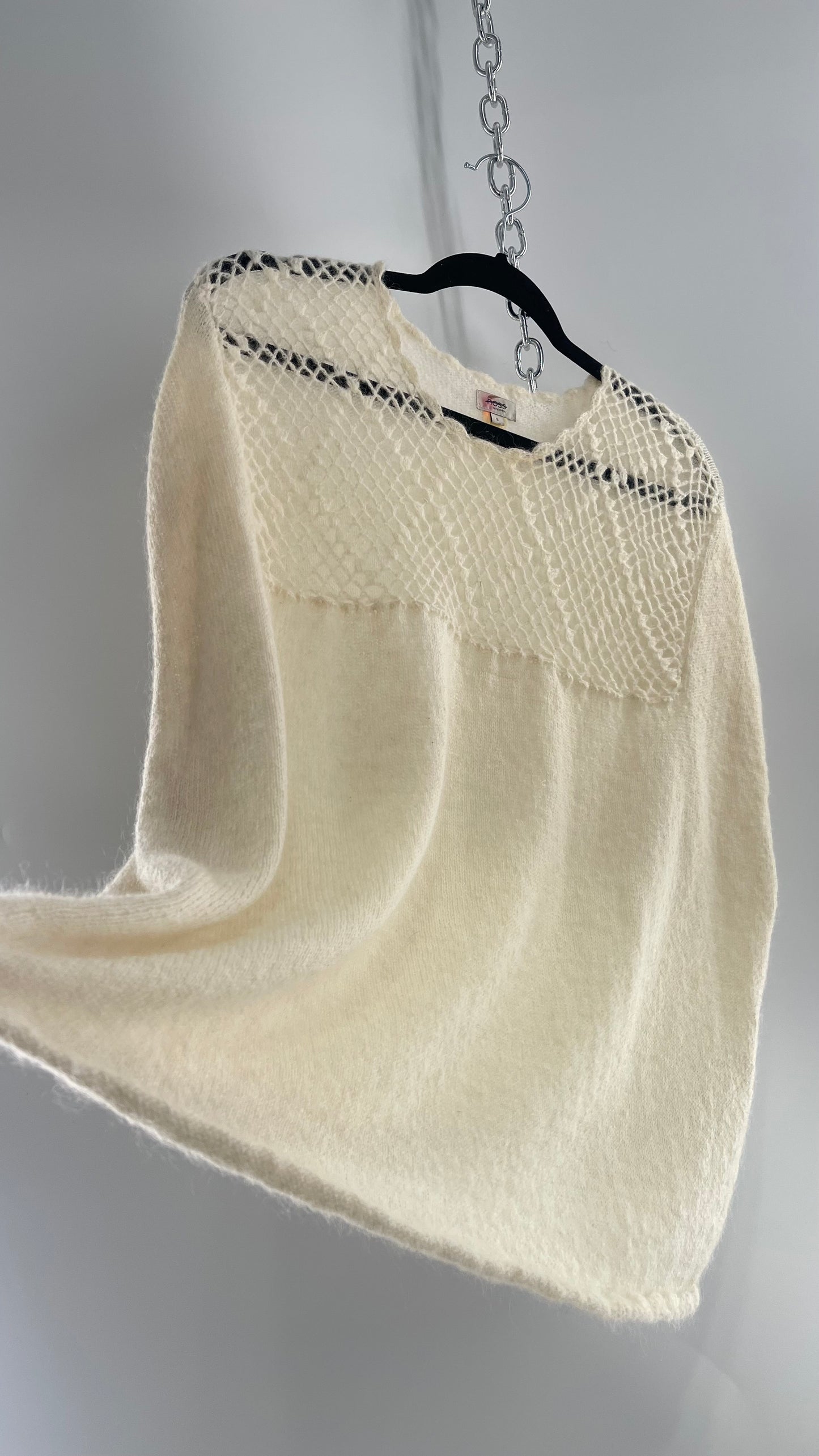 hoss intropia Cream Off White Knit Slouchy Sweater Vest with Netted Bust 30% Wool 25% Mohair Anthropologie (Small)