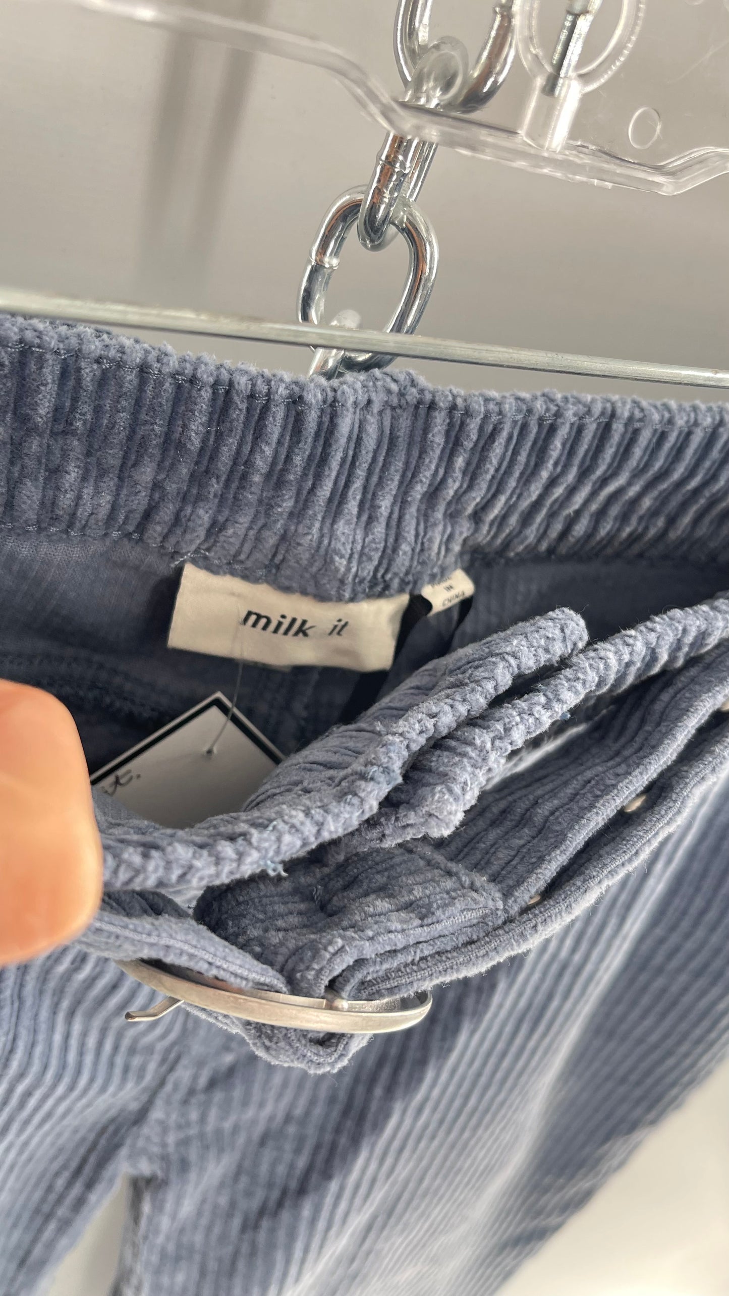 MILK IT Recycled Powder Blue Corduroy Low Waist Grommet Buckle Folk Jean with Tags Attached (16)