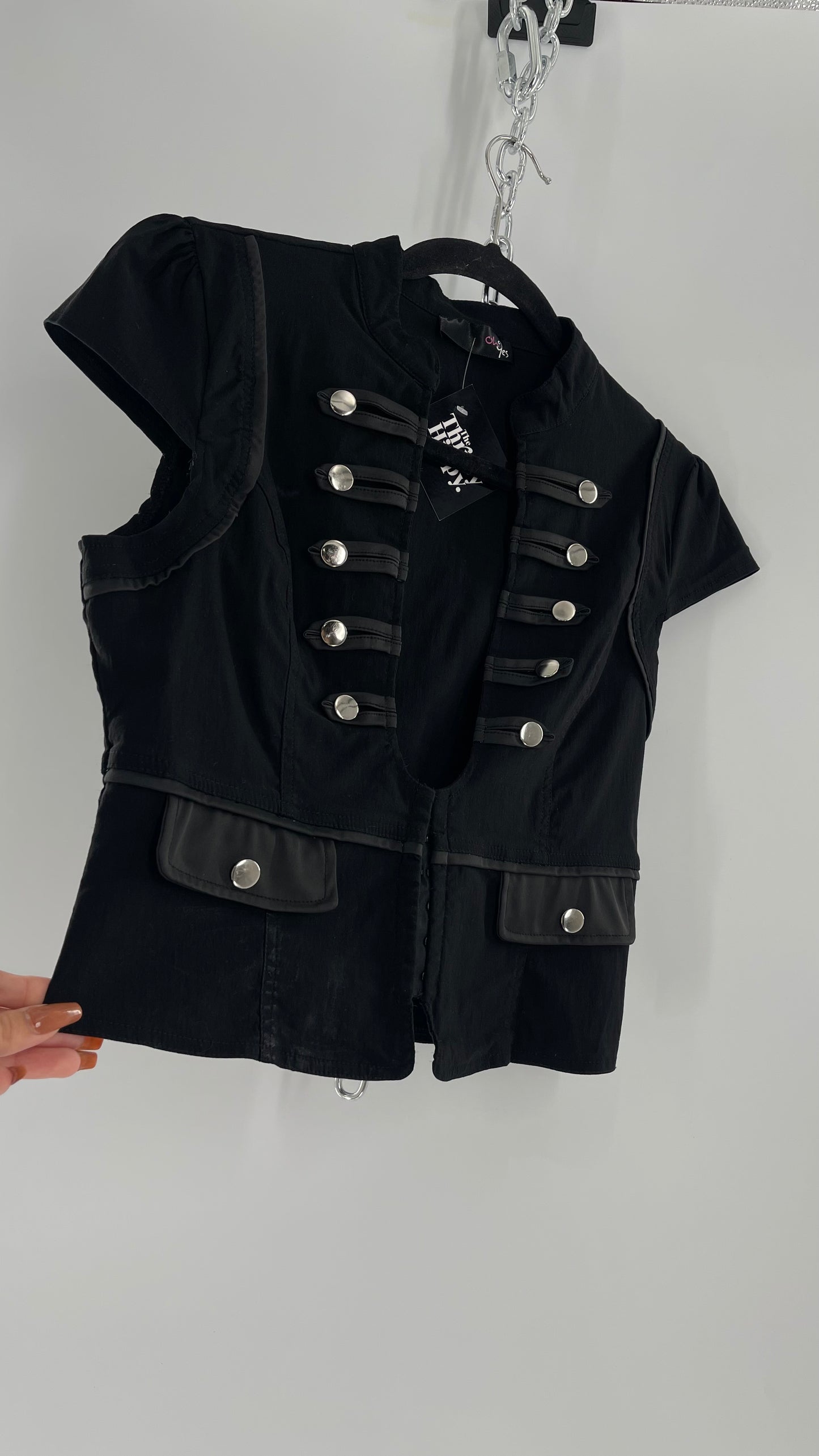 Vintage Black Double Breasted Military Steampunk Drummer Corset Top (Large)