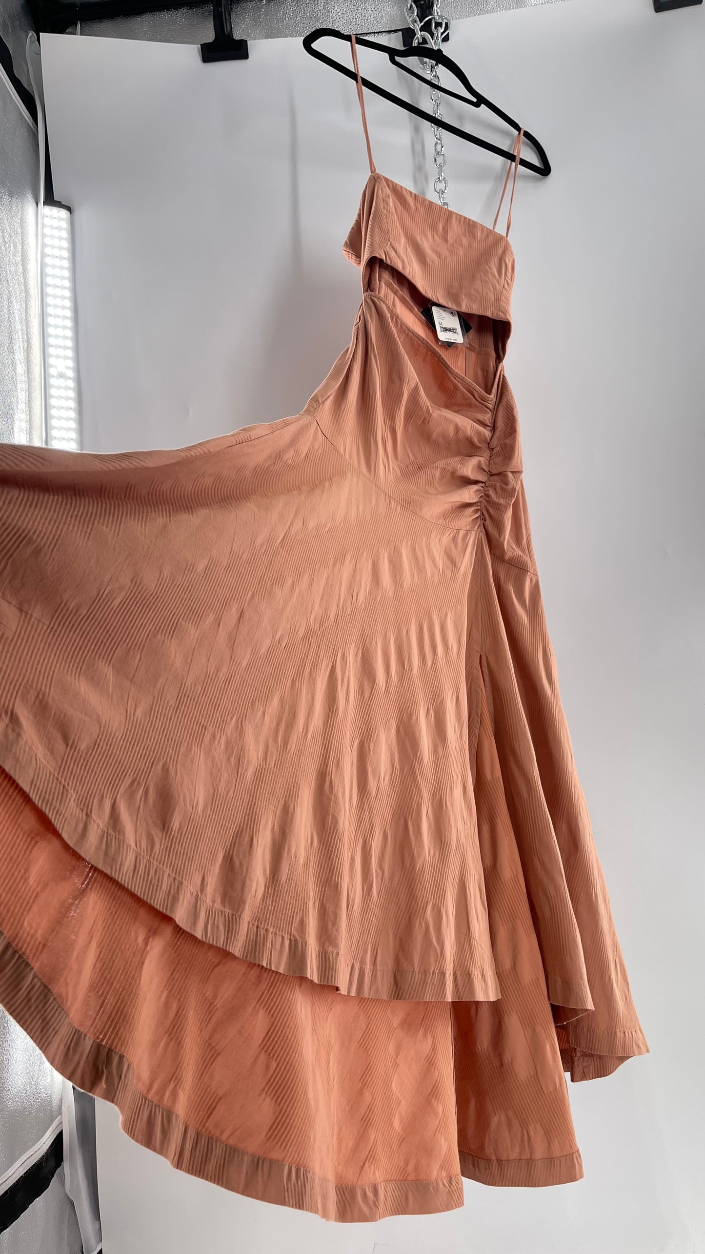 Free People Terracotta/ Smoky Pink Maxi Dress with Exposed Midriff, Waist Bow, and Side Slit with Tags Attached  (M)