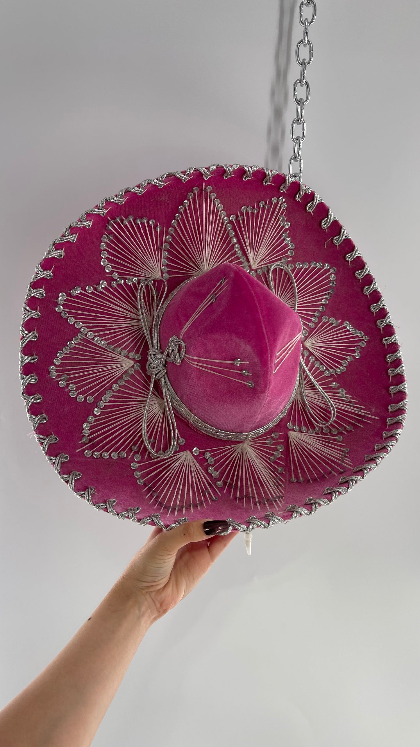 Vintage 1970s Pink and Silver Salazar Yepez Sombrero