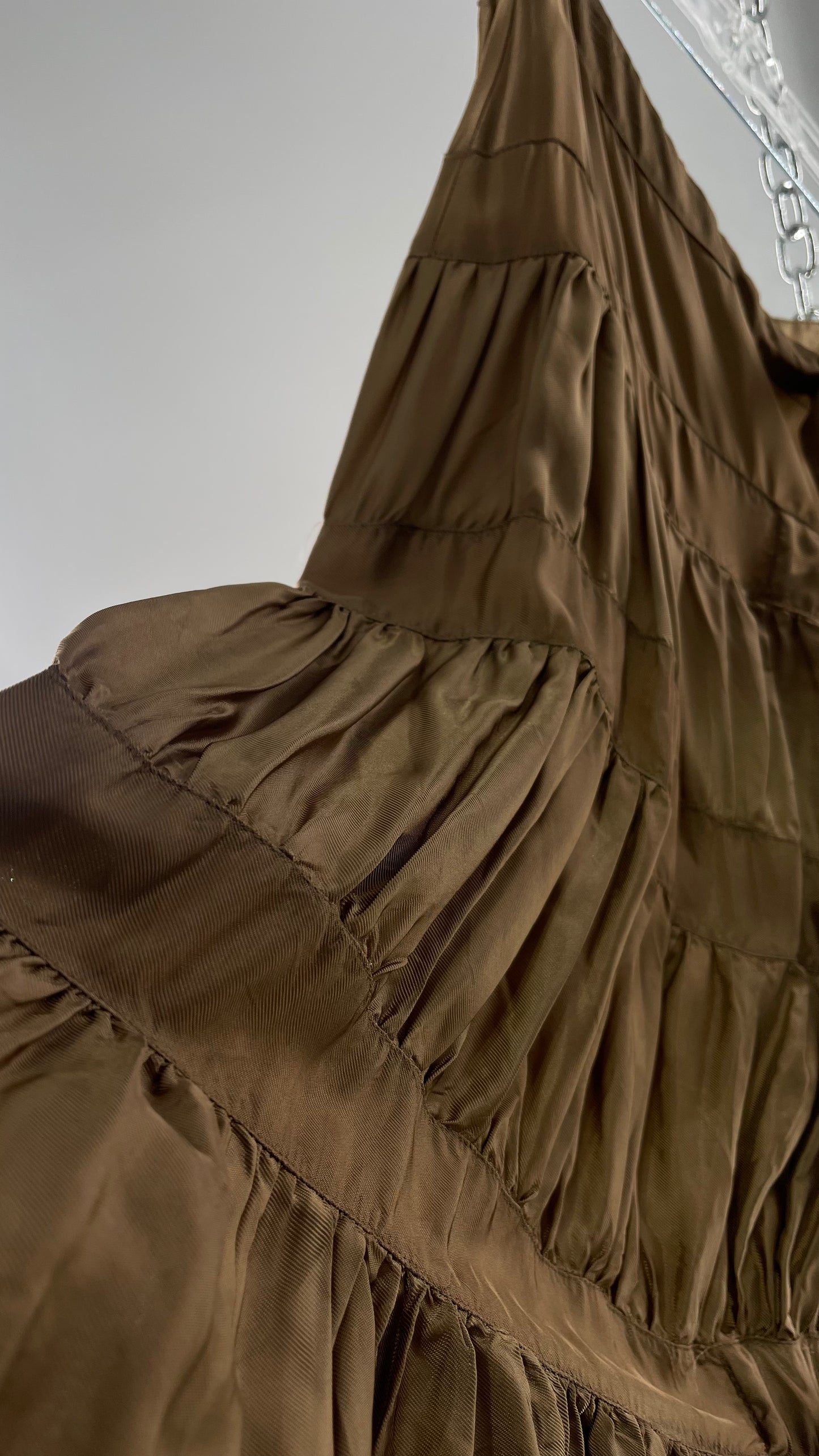 Ysatis Greece Bronze Metallic Fabric Skirt with Dainty Feminine Bow Detailing on Side (1)