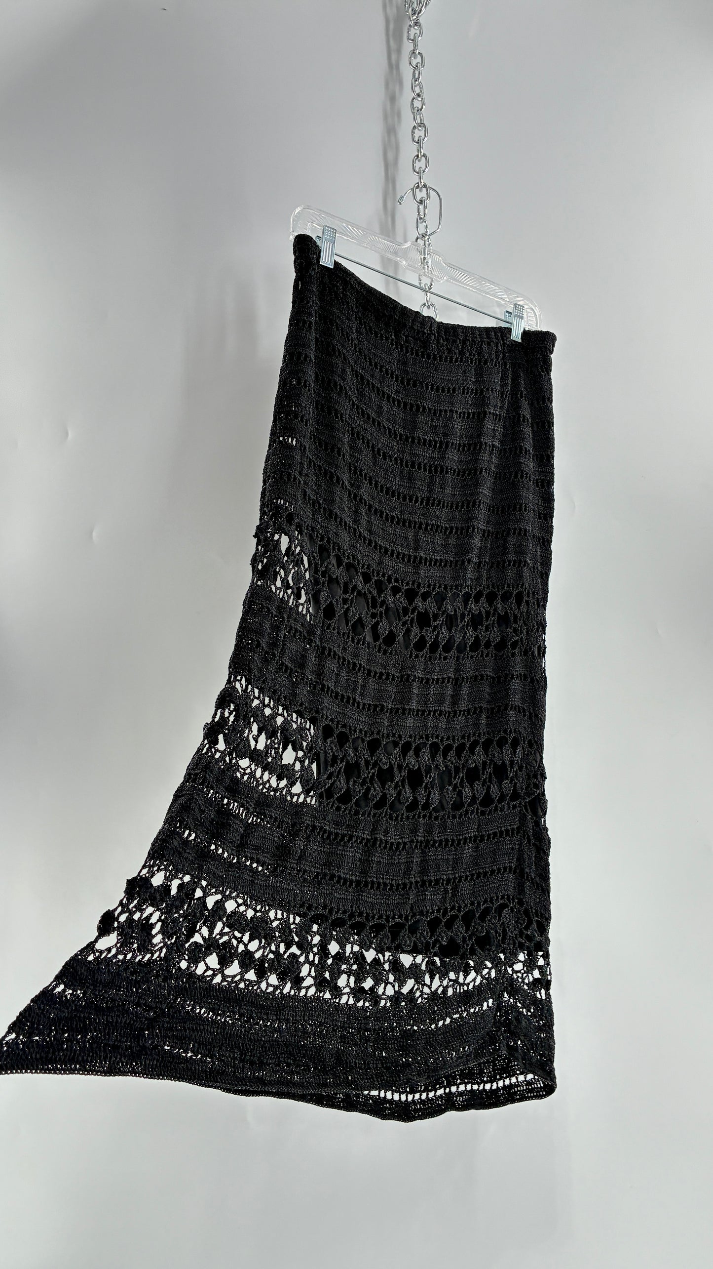Vintage CHICOS Black Crochet Maxi Skirt (3)