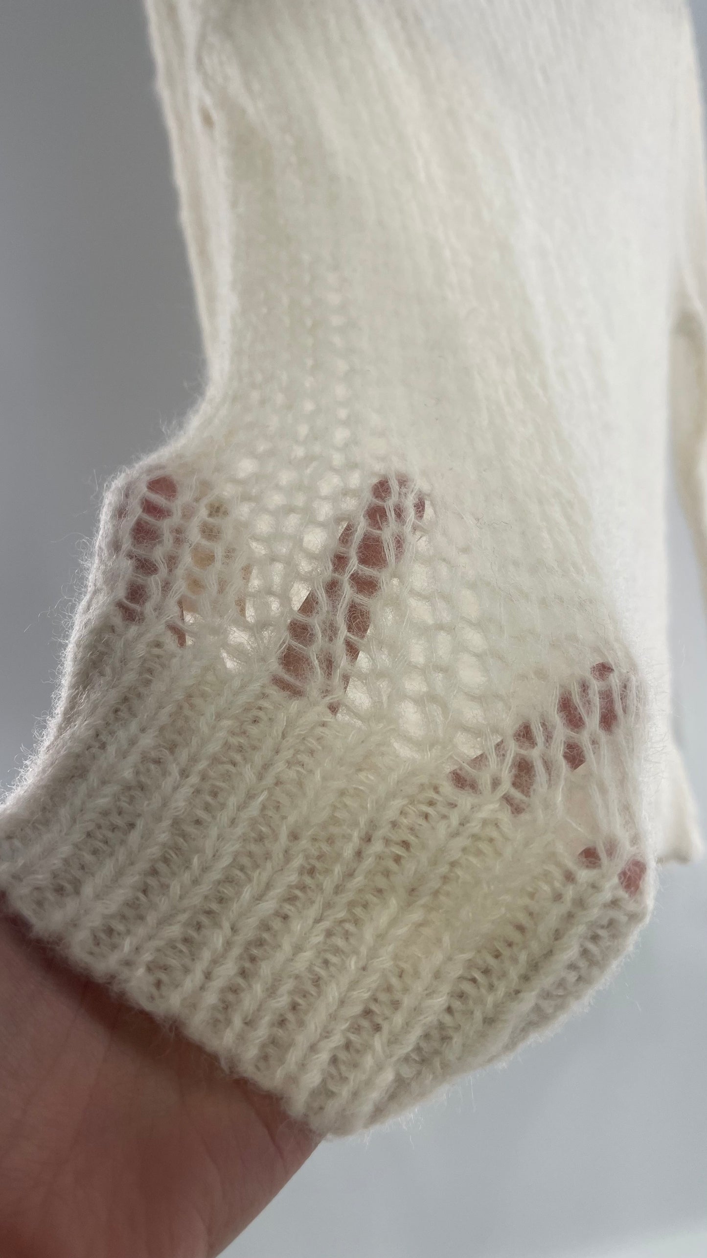 Free People White Open Knit Sweater 56% Alpaca (Medium)