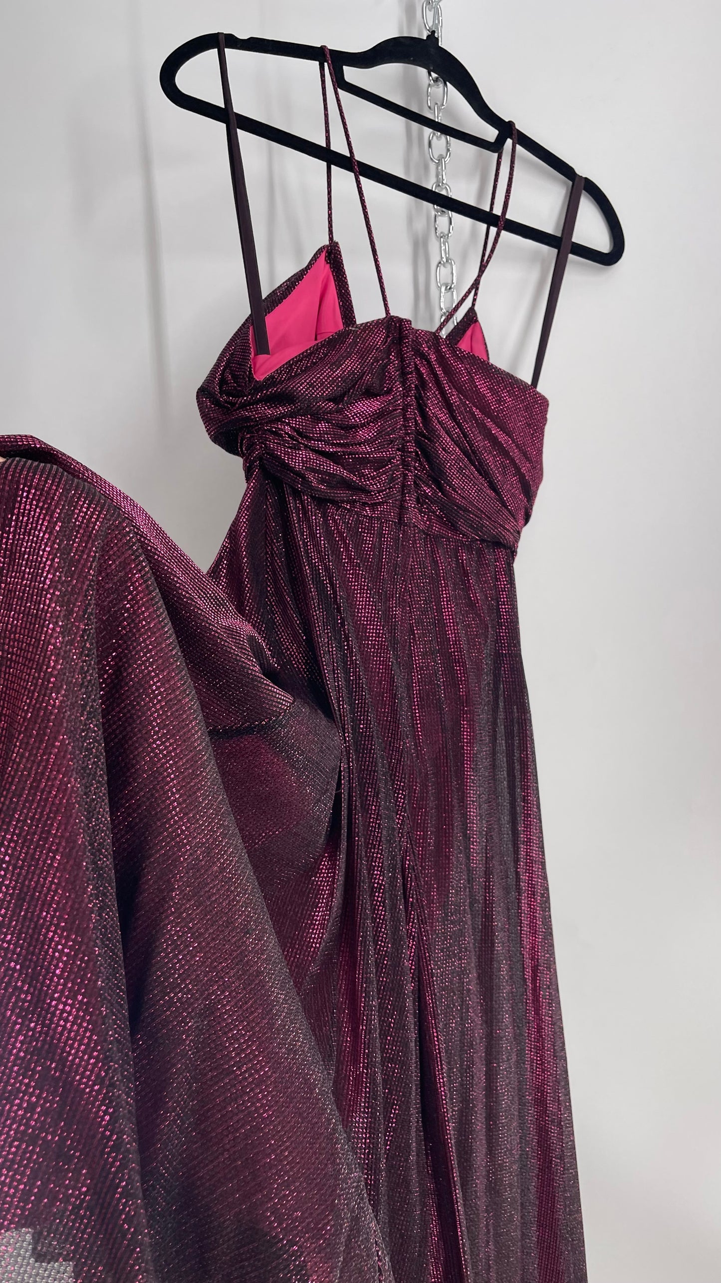 Vintage Ladies Garment Worker’s Union Purple Disco Dress with Ruched, Braided Bust (7/8)