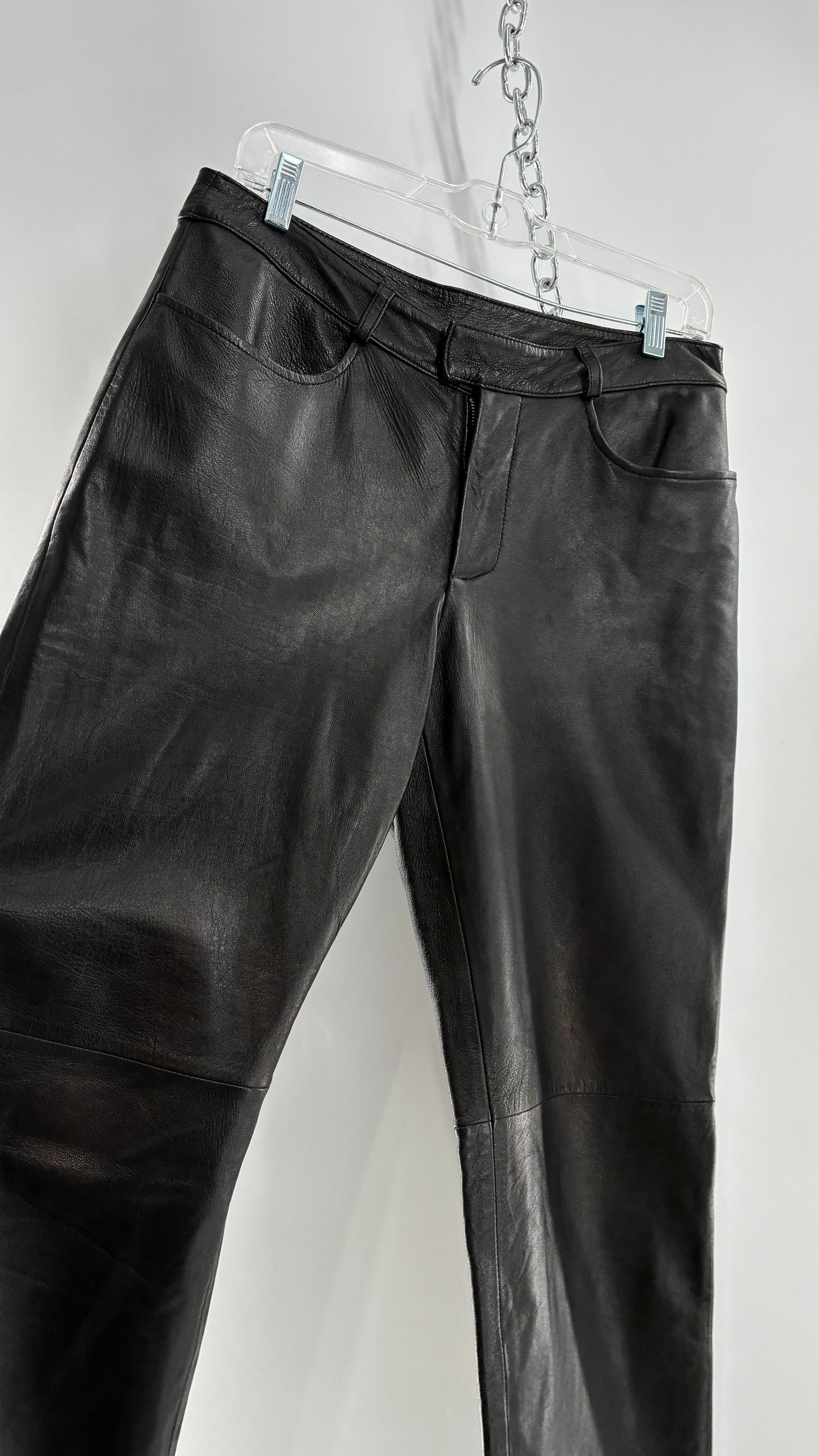 Vintage INC Black Soft Genuine Leather Side Closure Pants (6)