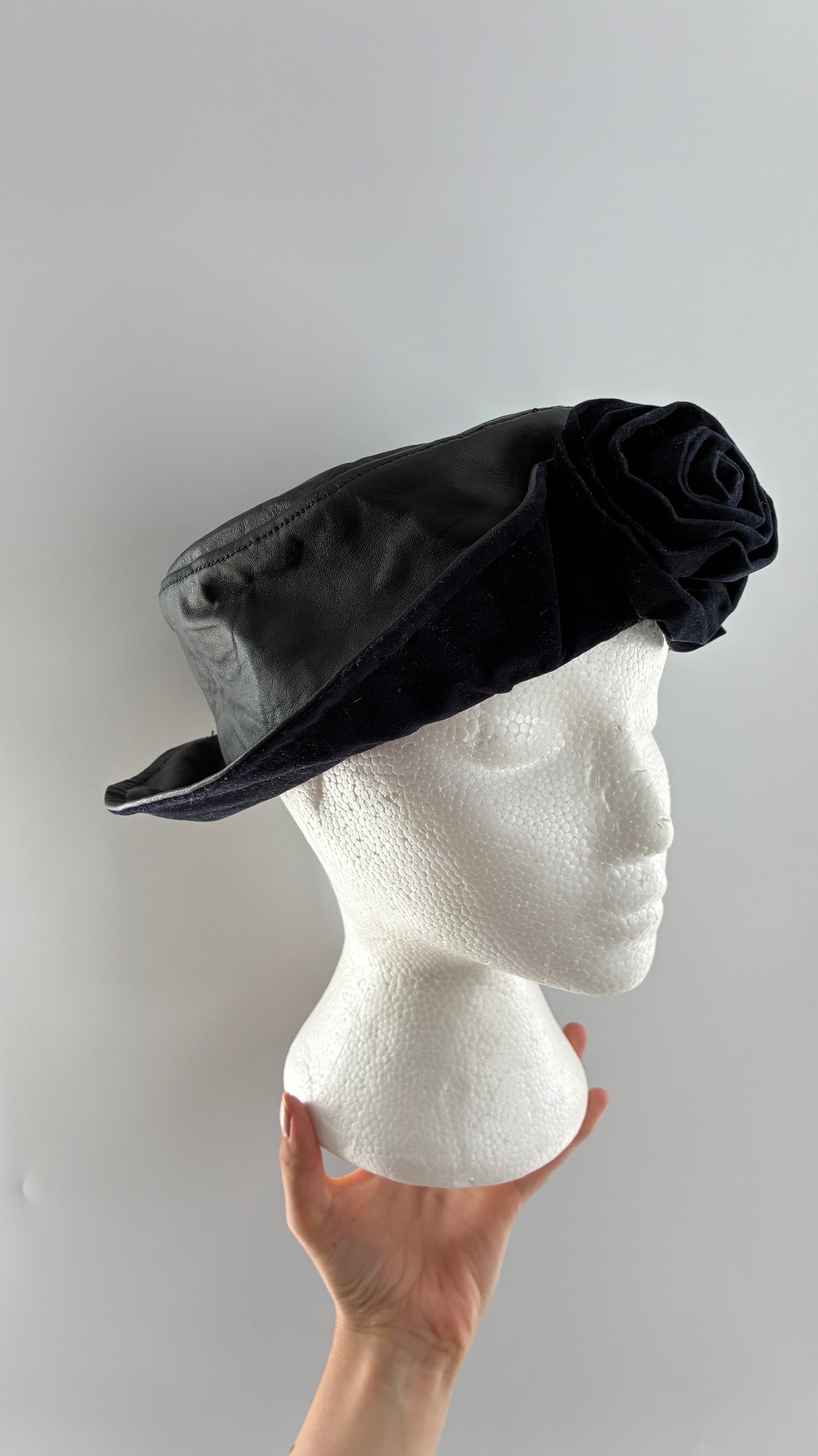 Vintage HENSCHEL HAT CO Missouri Leather Bucket Hat with Rosette (Medium)