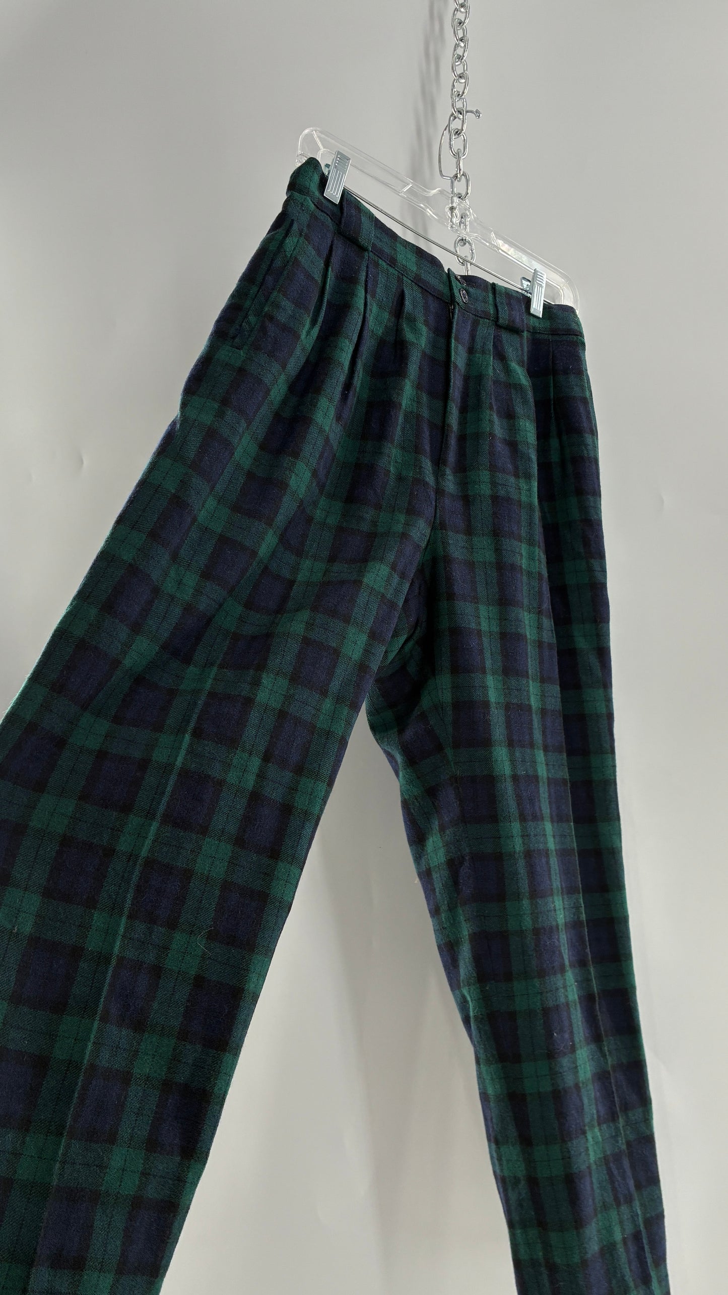 Vintage Collectible Gold by GIORGIO SANT’ANGELO 100% Wool Plaid Navy and Green Trouser (10)