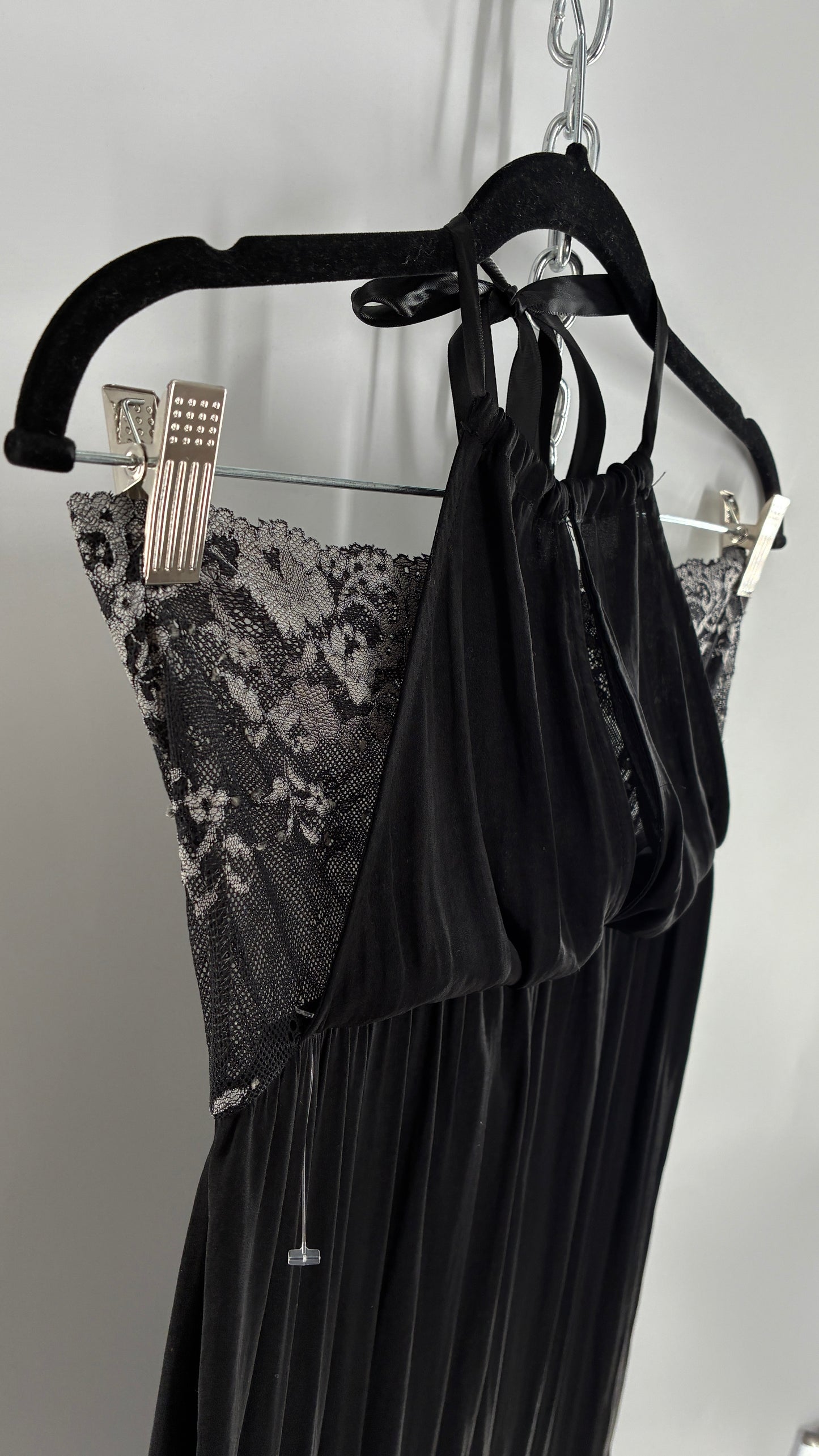 Free People Silky Black Jumpsuit with Grey Lace Paneling and Bandeau (S)