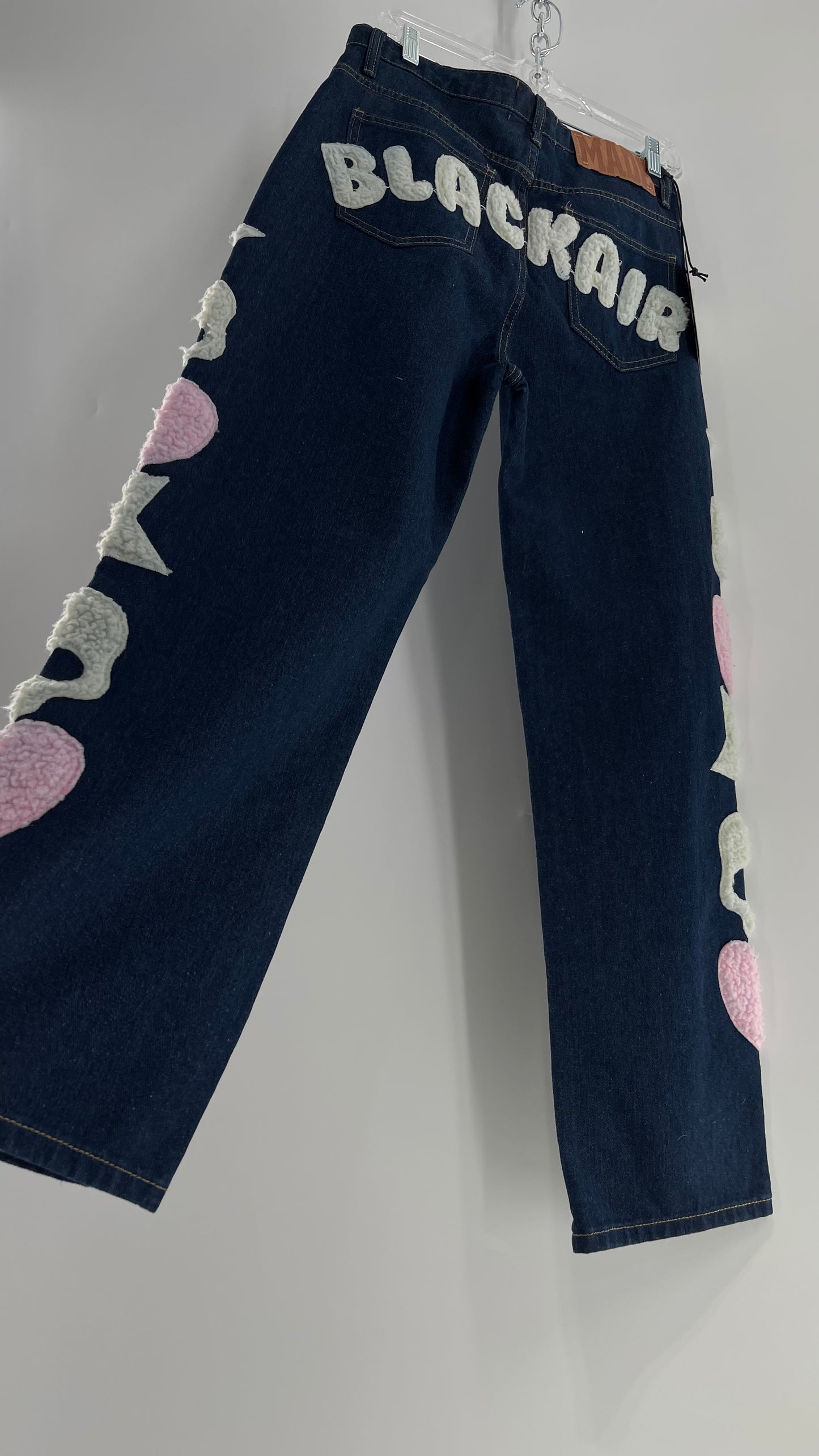 MadeExtreme Dark Wash Denim with Skull/Heart Patches and Bum Embroidery (Medium 8)