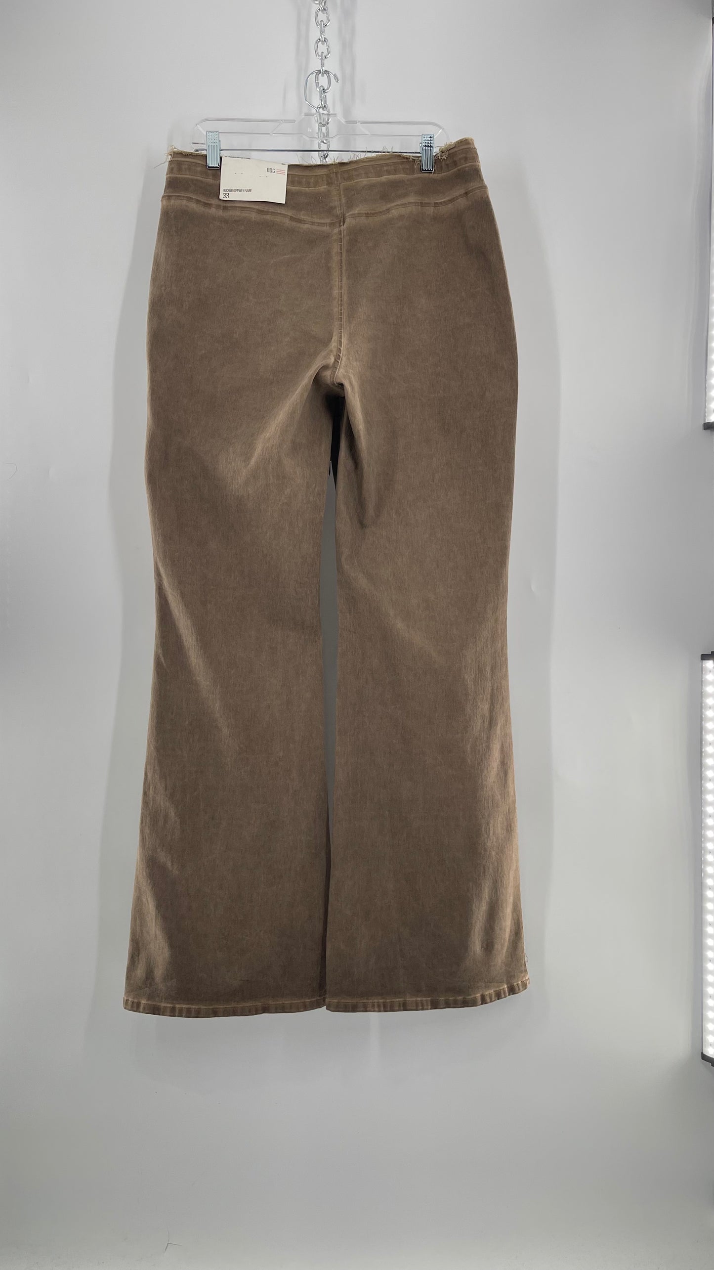 BDG Brown Scrunch Front Kick Flare Bell Bottoms with Side Zipper (33)
