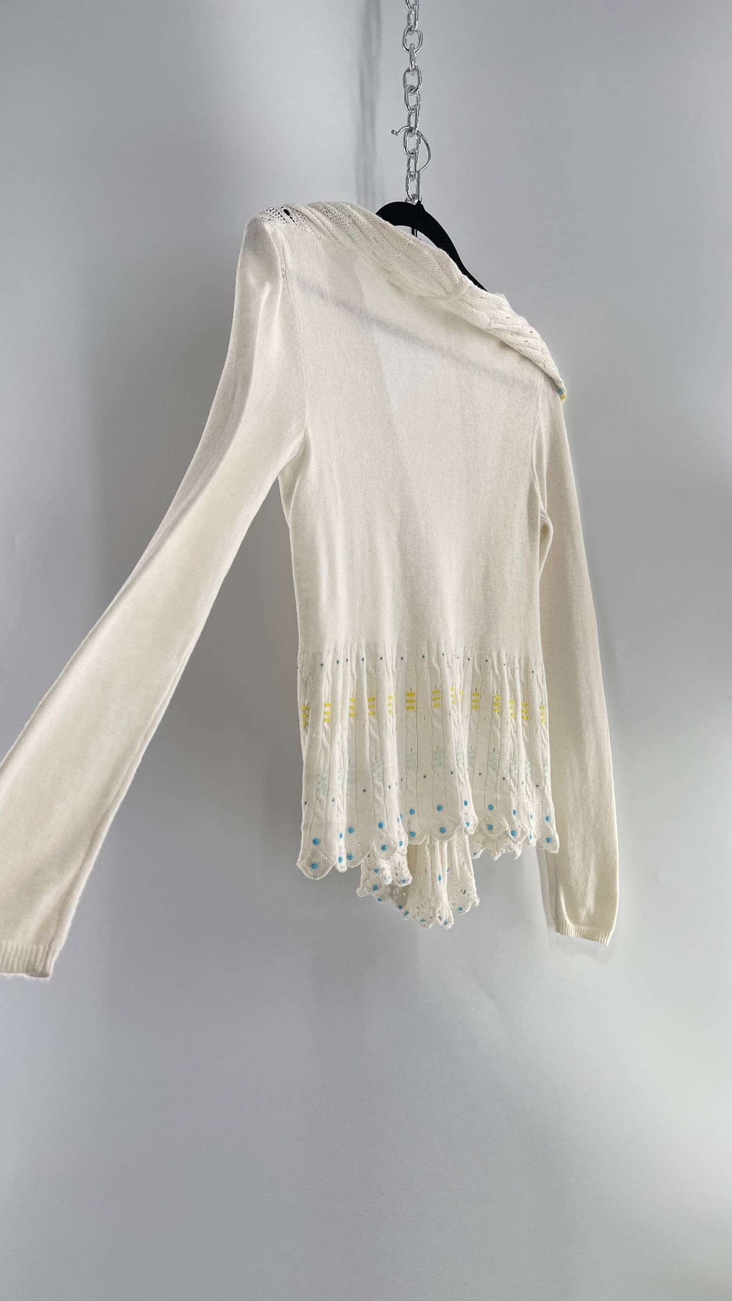 MOTH Anthropologie Beige Knit Tie Bust Sweater with Embroidered Daisies and Delicate Beading (Small)