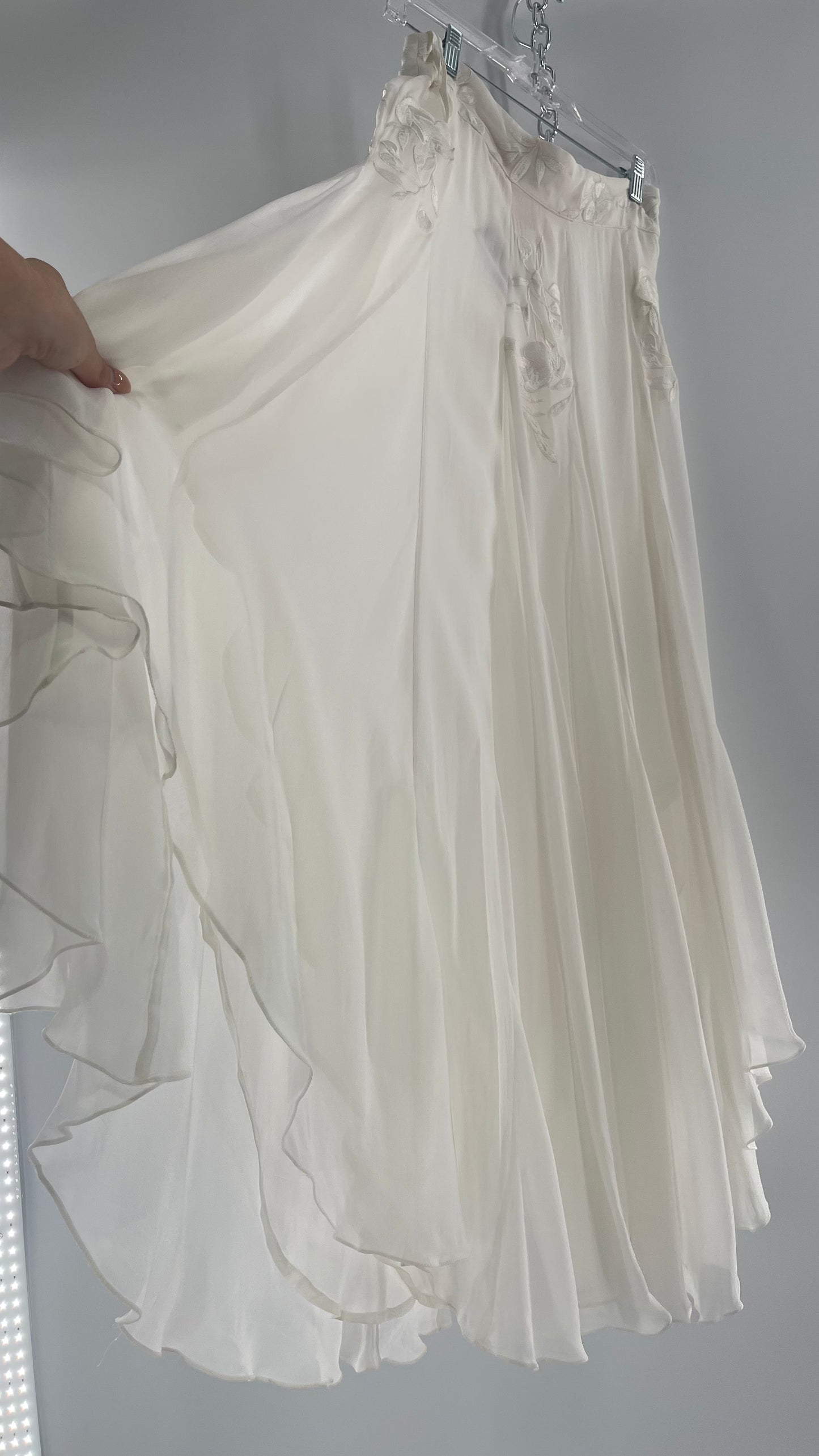 ROCOCO SAND White Hankerchief Hem Skirt with Embroidered Waistline (Medium)