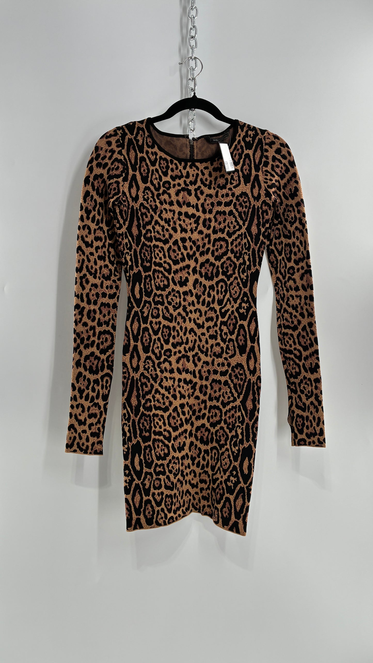 Vintage BCBG MAXAZRIA Sheena Ultra Thick Knit, Compression Leopard/Cheetah Printed Mini Dress (XS)