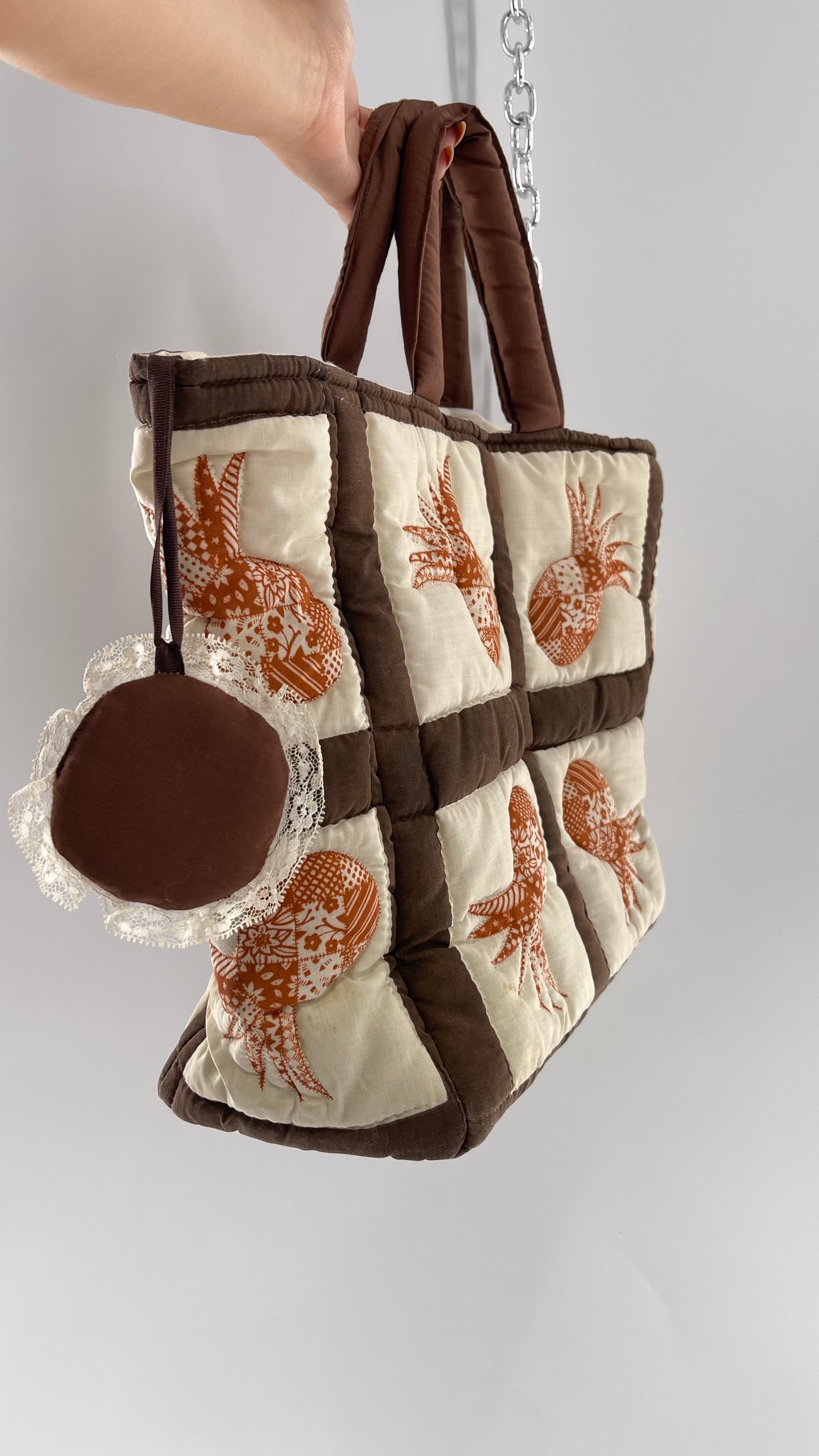 Vintage Patchwork Brown/Orange/Beige Handmade Quilted Tote