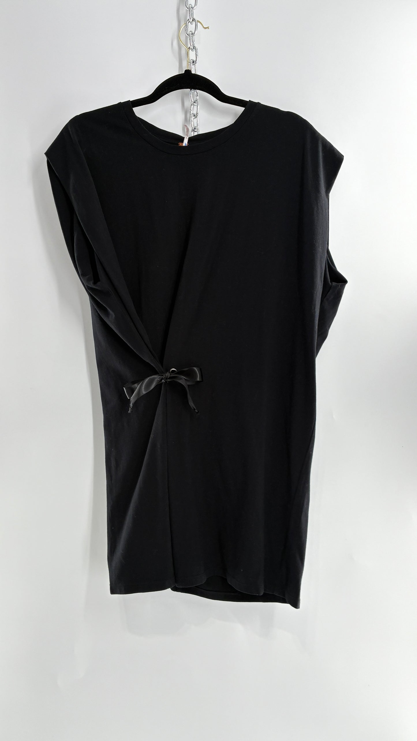 Free People Black Jersey Knit Side Tie T Shirt Dress (Small)