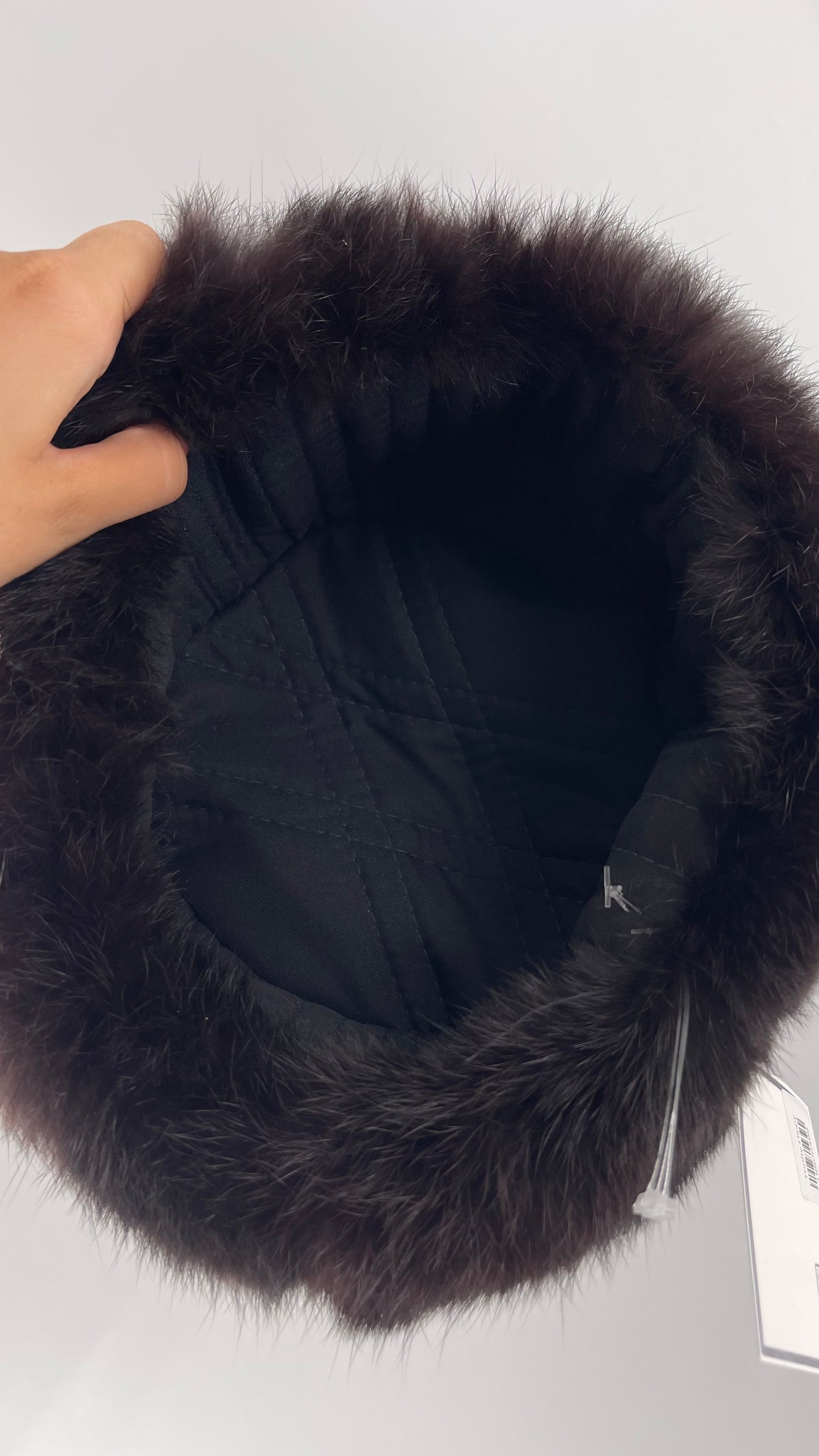 Vintage Russian Black Genuine Rabbit Fur Roller Hat with Pull Down Ear Muff Flaps
