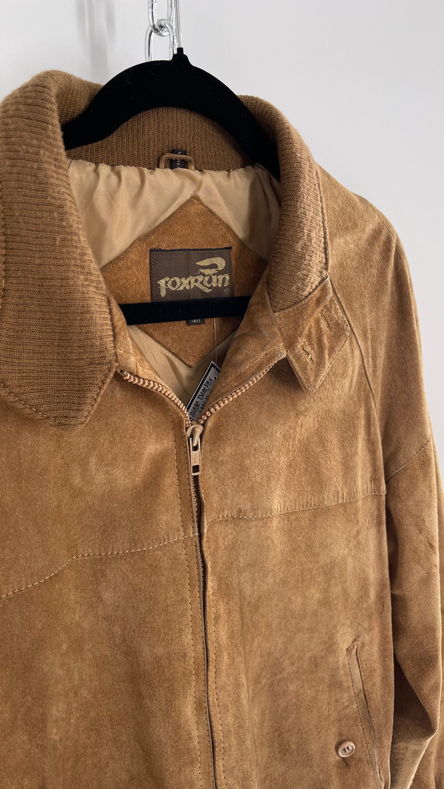 Vintage FOXRUN Caramel Brown Suede Bomber Jacket (40)