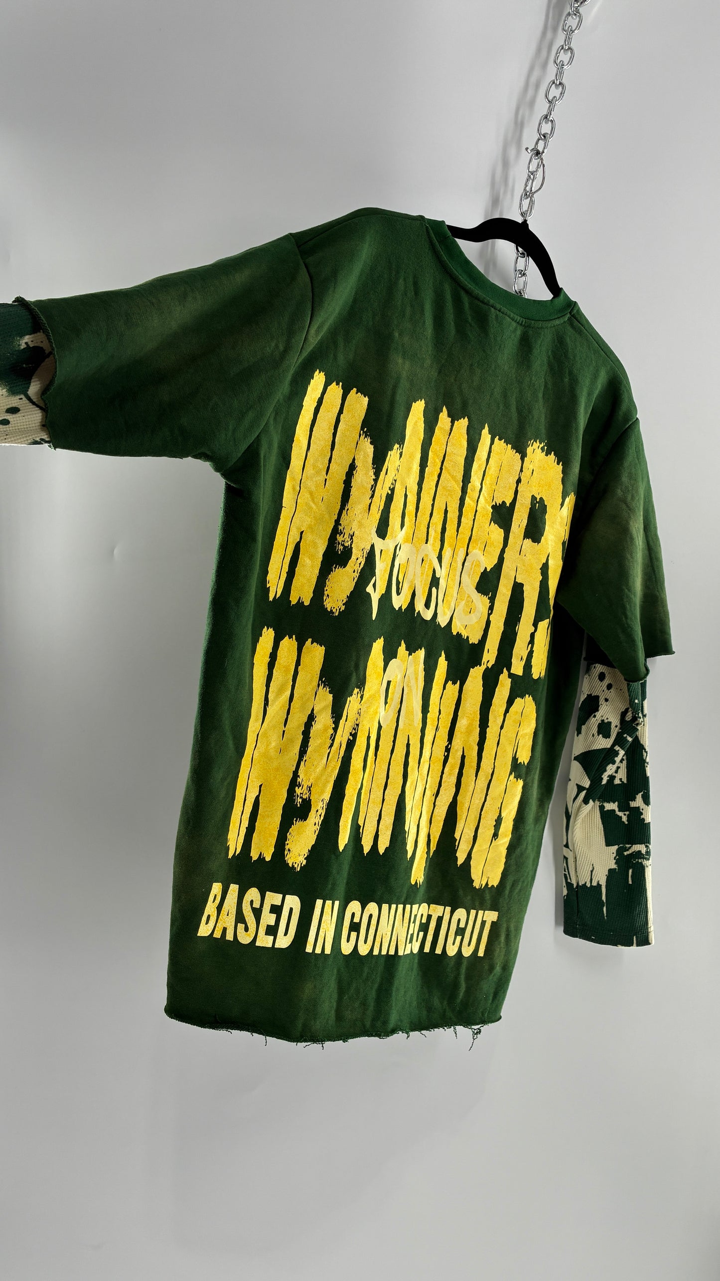 WYN Green Paint Splattered Henley/Baggy T Shirt Men’s Long Sleeve (XXXL)