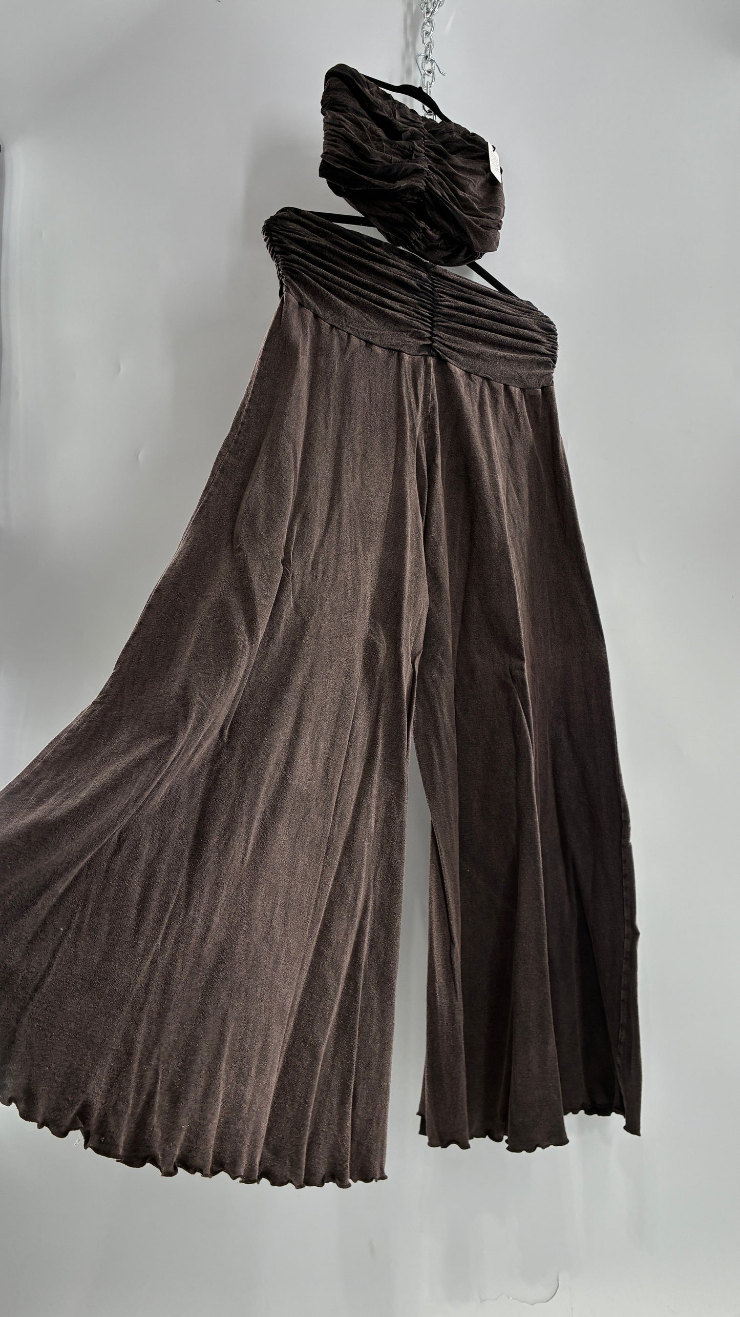Free People Acid Wash Style Ruched Tube Top And Ultra Wide Leg Pant Set with Tags Attached (L)