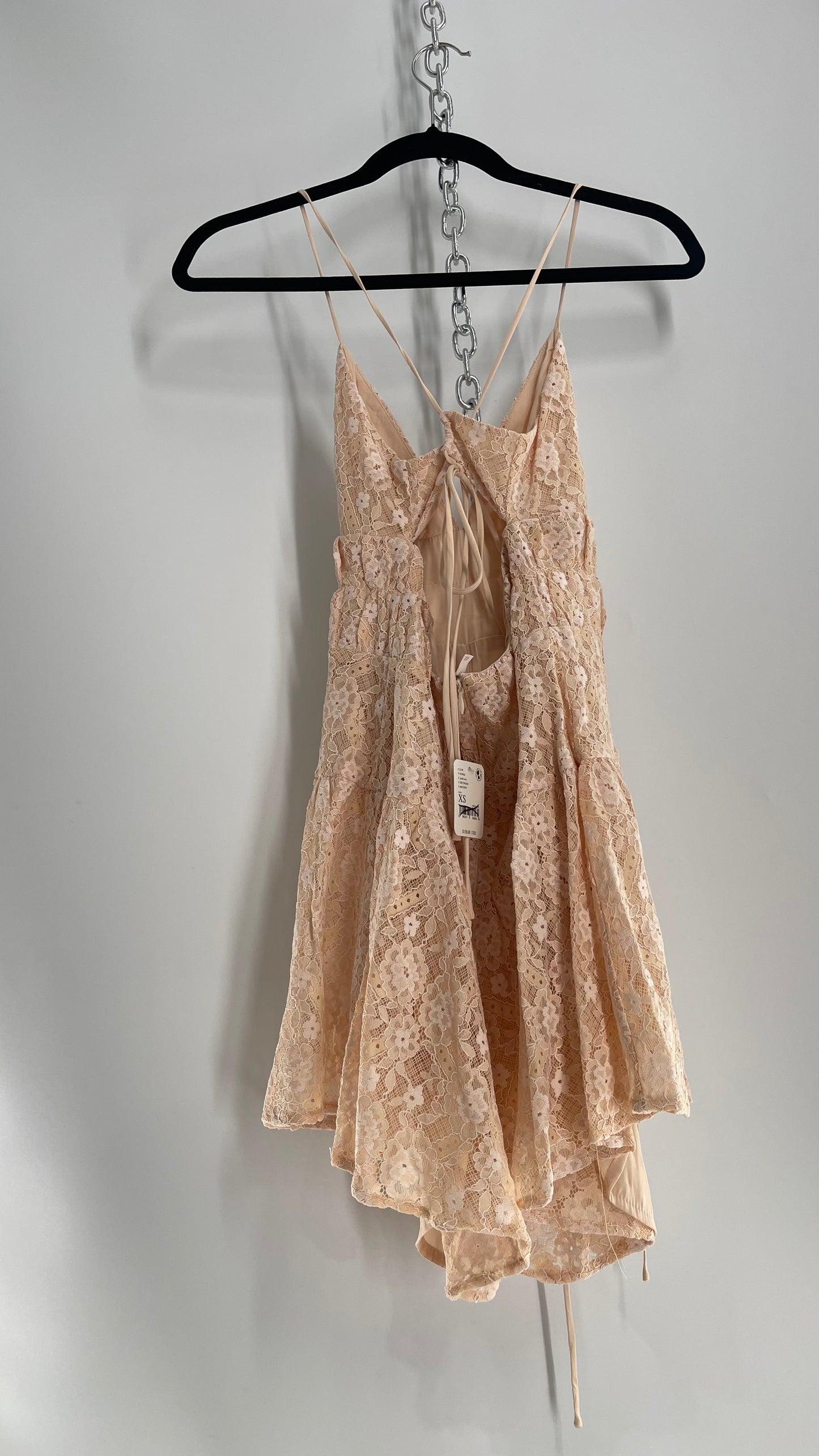 Free People Lexi Strappy Lace Baby Pink Romper with Tags (XS)