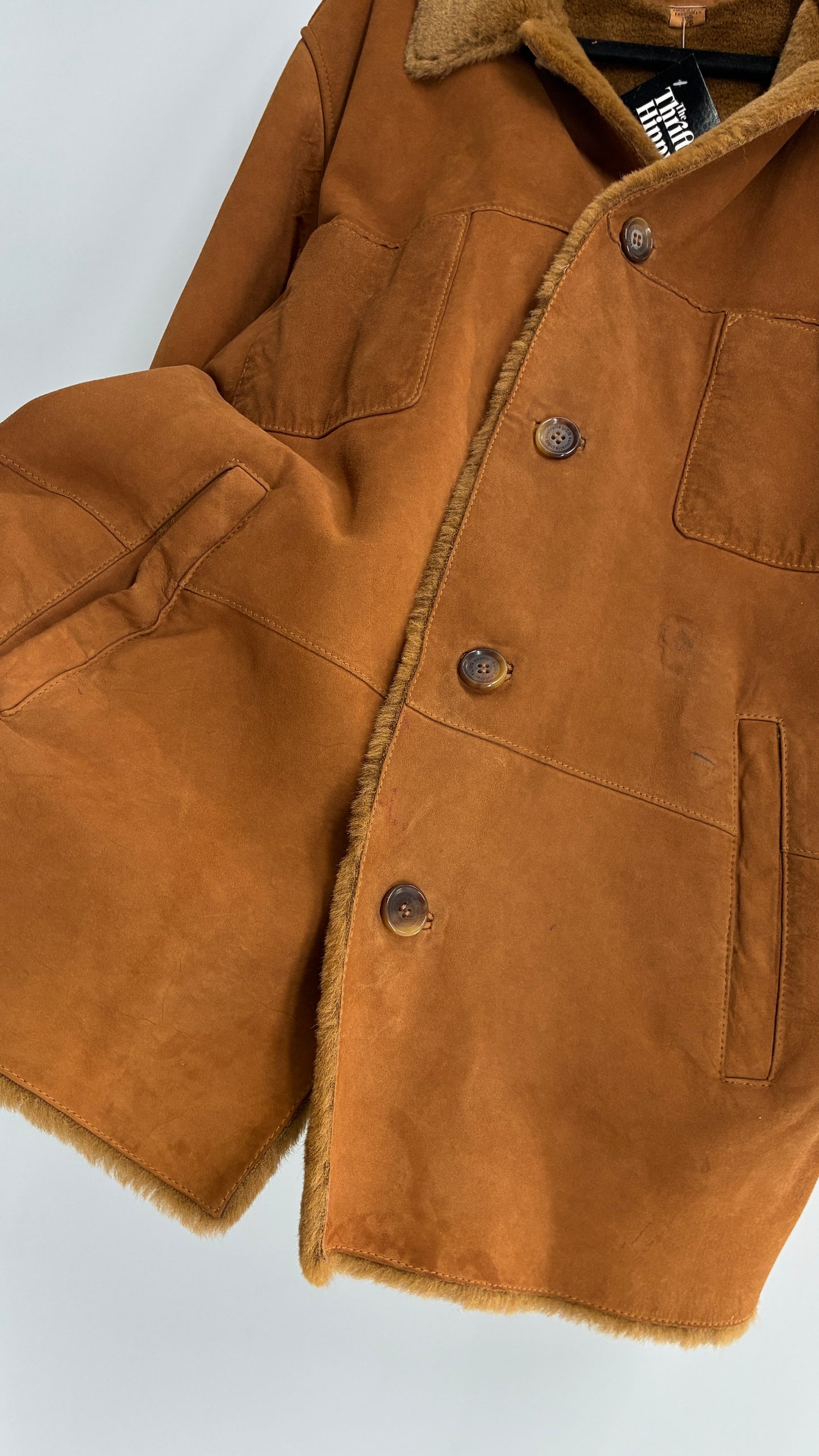Vintage UGG Genuine Leather Button Front Fur Lined Jacket (Large)
