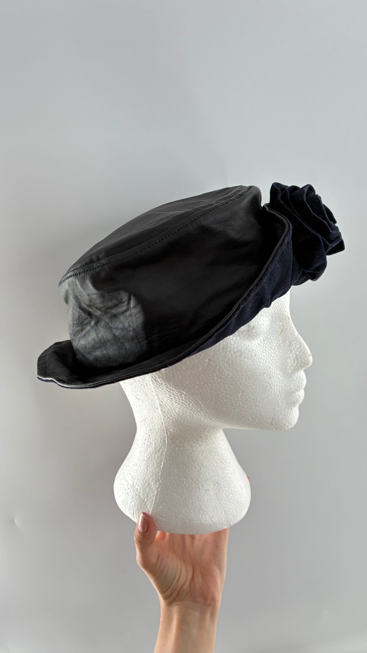 Vintage HENSCHEL HAT CO Missouri Leather Bucket Hat with Rosette (Medium)